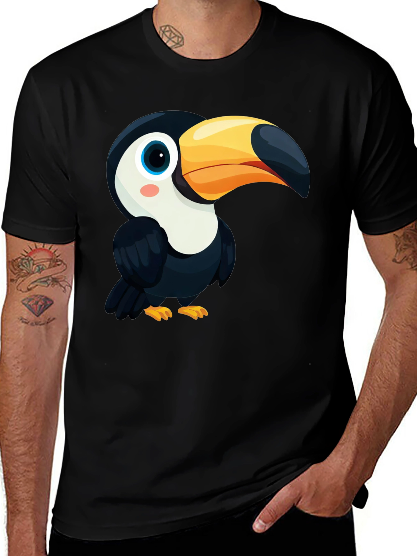 Variant 24 of Cartoon Toucan Graphic Tee - Black