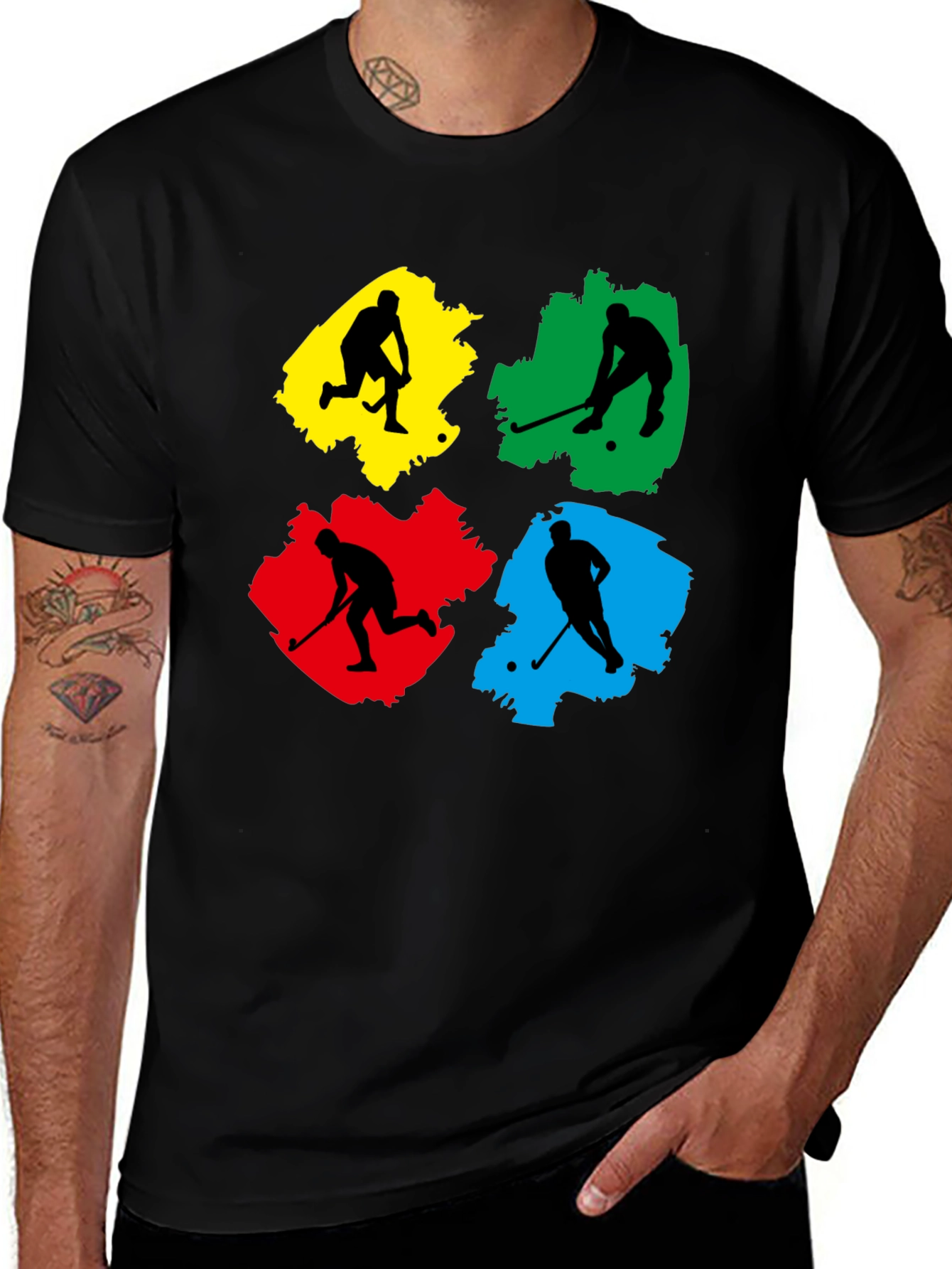 Variant 23 of Hockey Player Graphic Tee - Colorful Brush Stroke Design