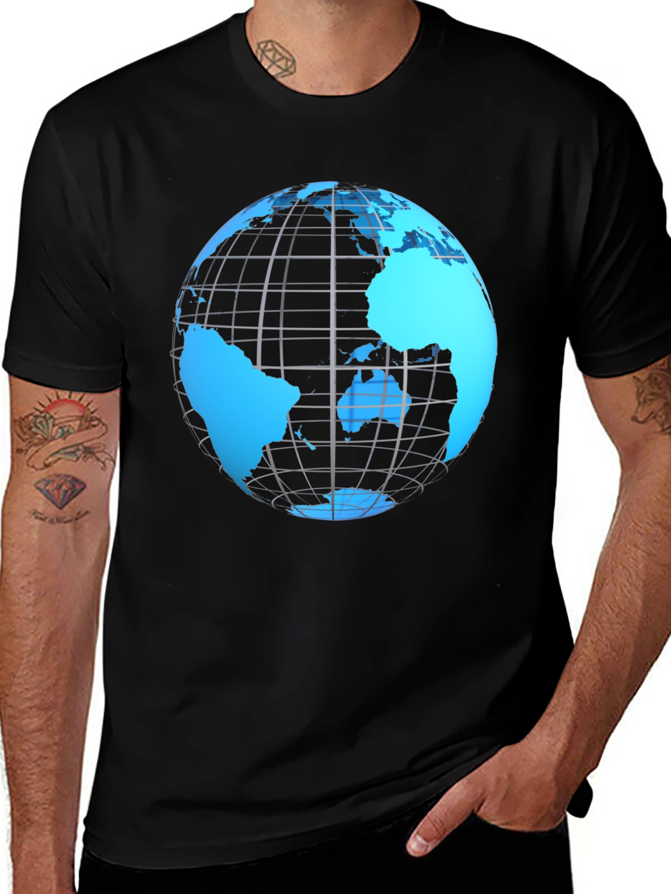 Variant 9 of World Globe Graphic Tee - Black