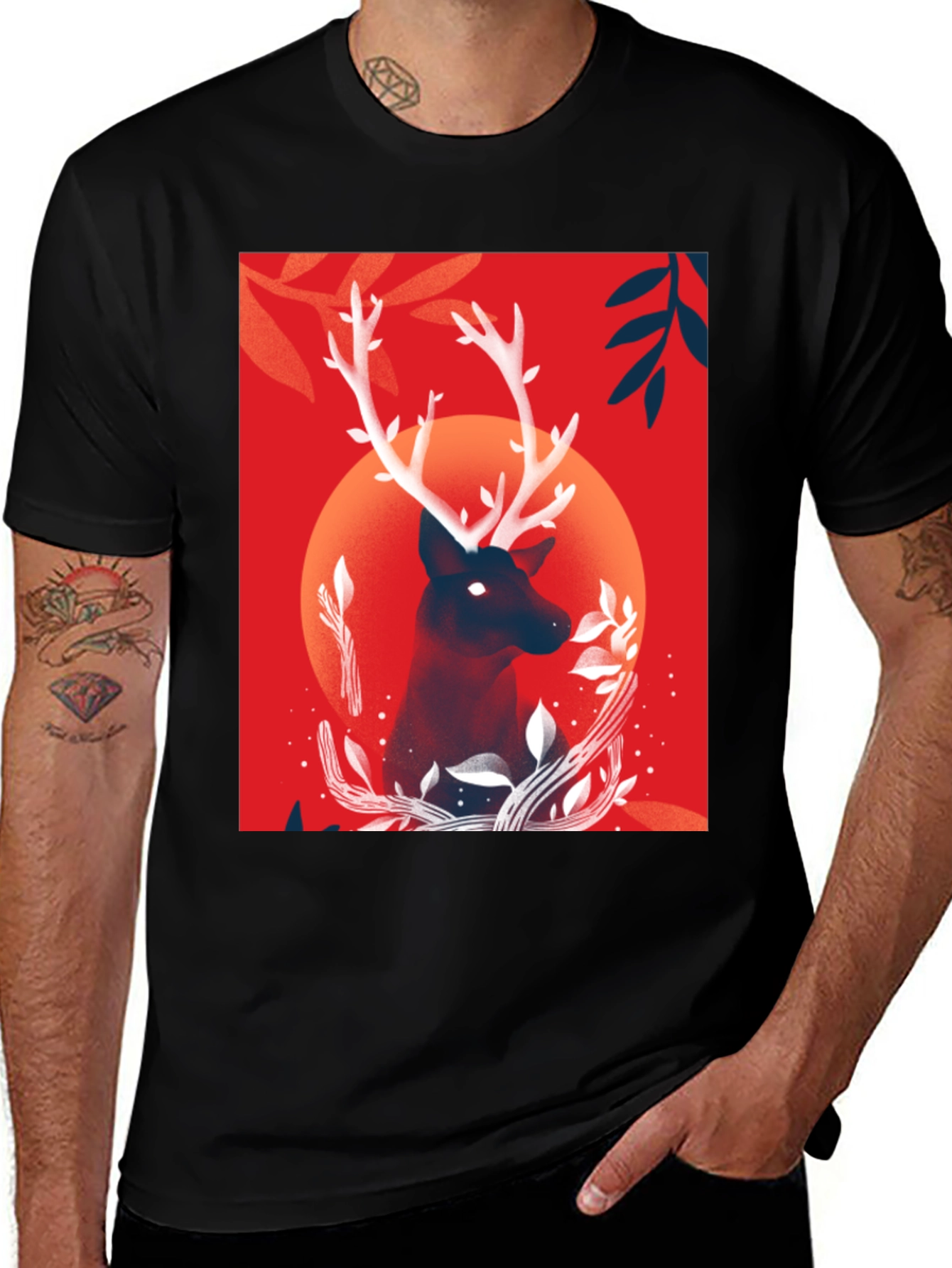 Variant 12 of Deer Graphic Black T-Shirt