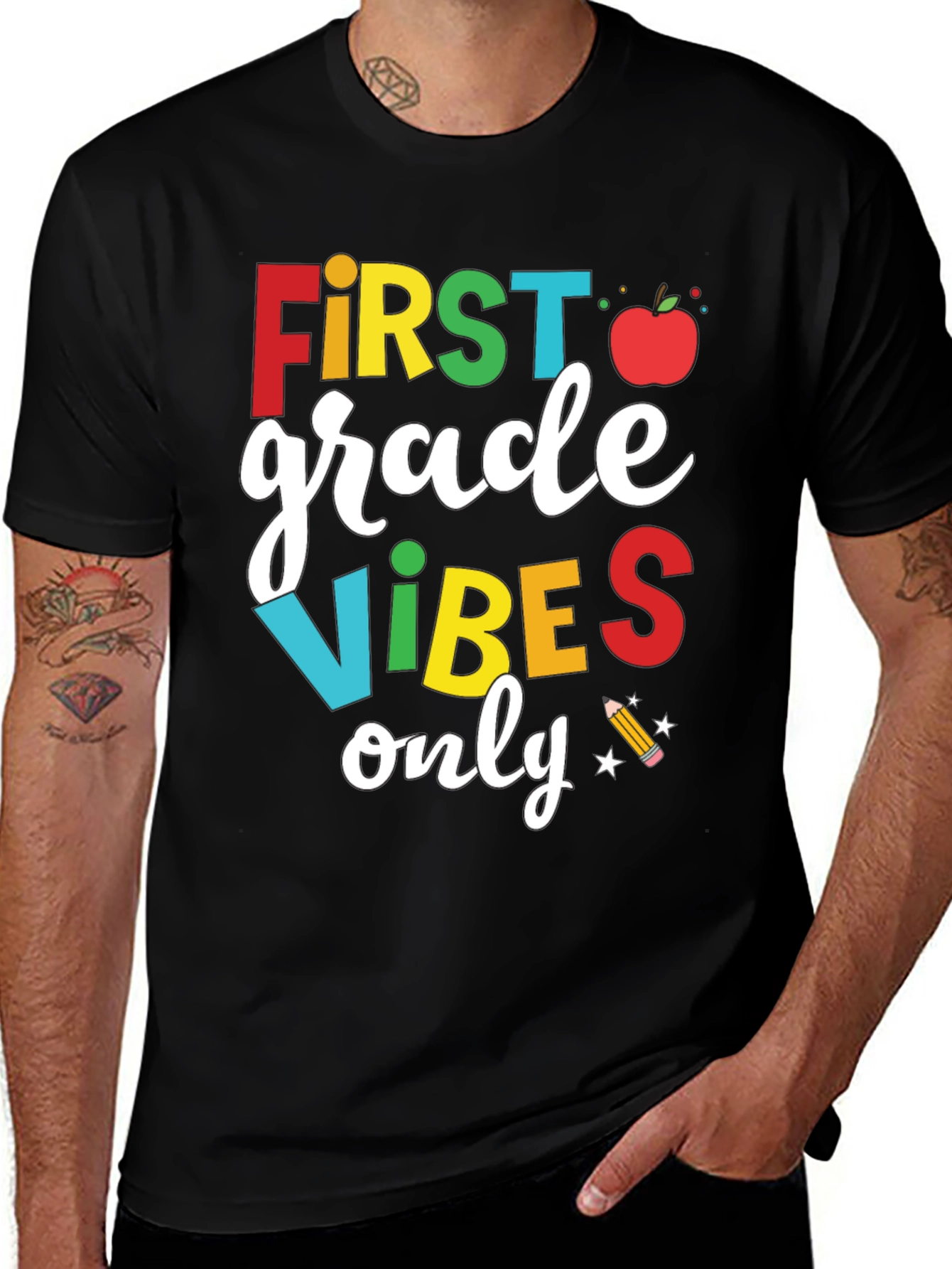 Black First Grade Vibes Only T-Shirt - Back to School main image