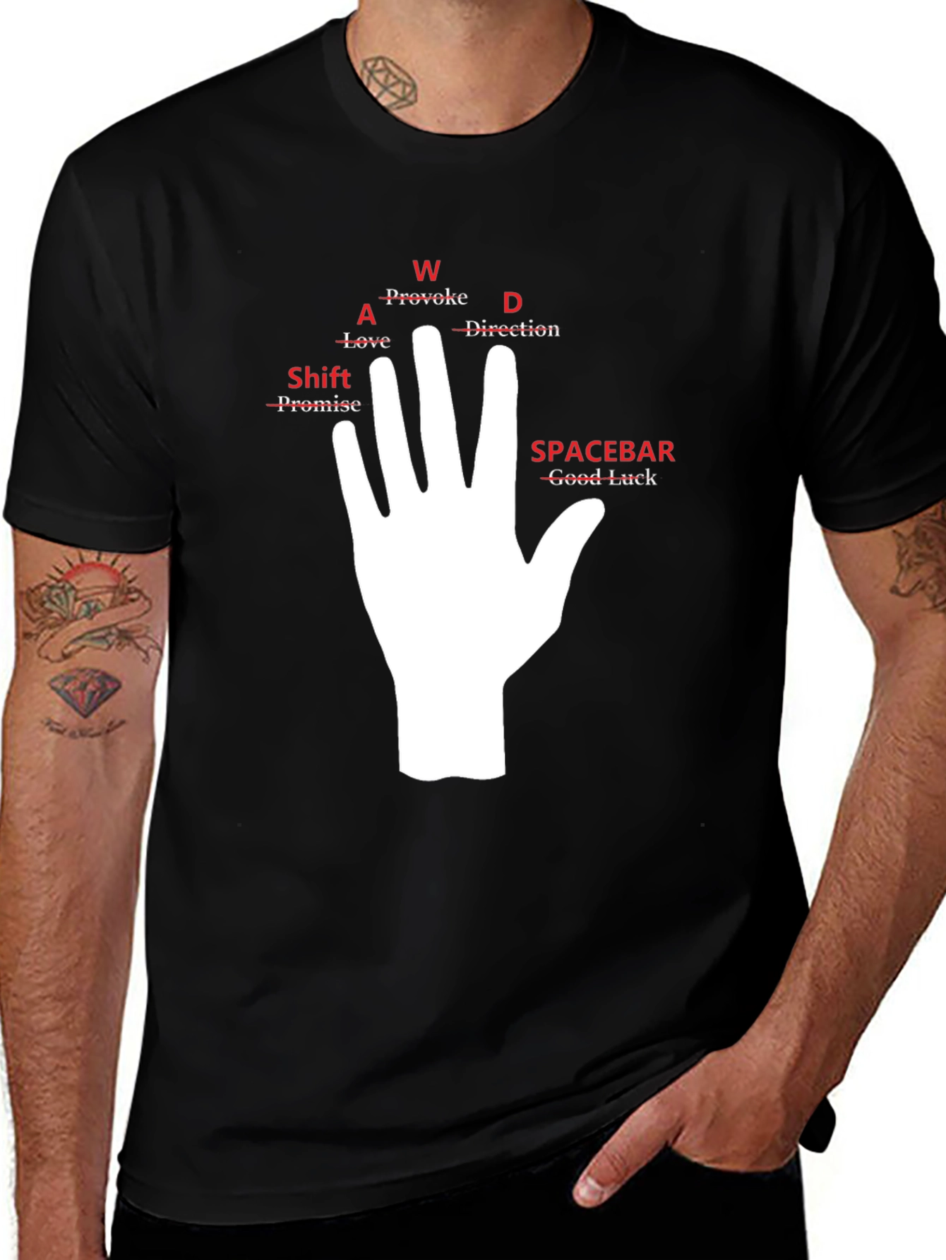 Gamer Hand T-Shirt: WASD Shift Spacebar Design