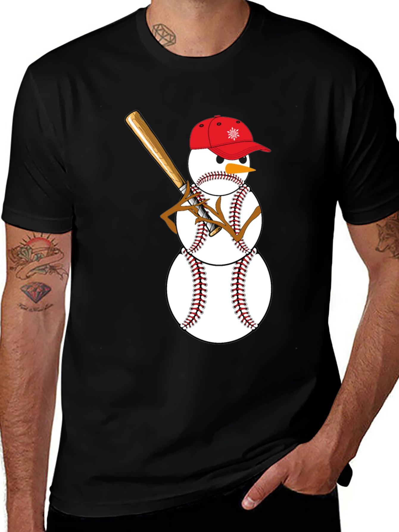 Variant 28 of Baseball Snowman T-Shirt, Holiday Fun Tee