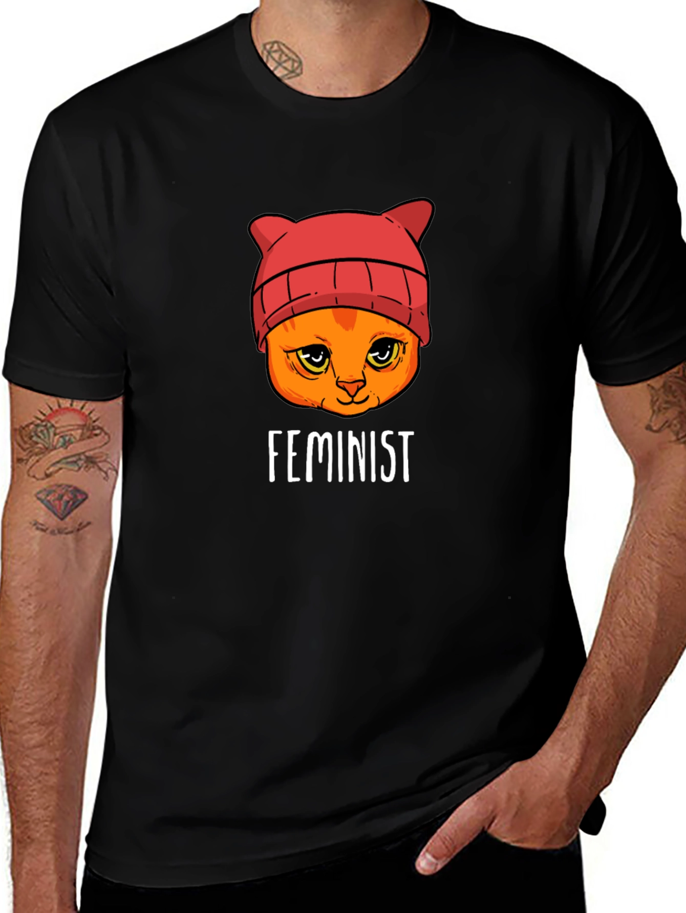Variant 26 of Feminist Cat T-Shirt -  Black Unisex Tee