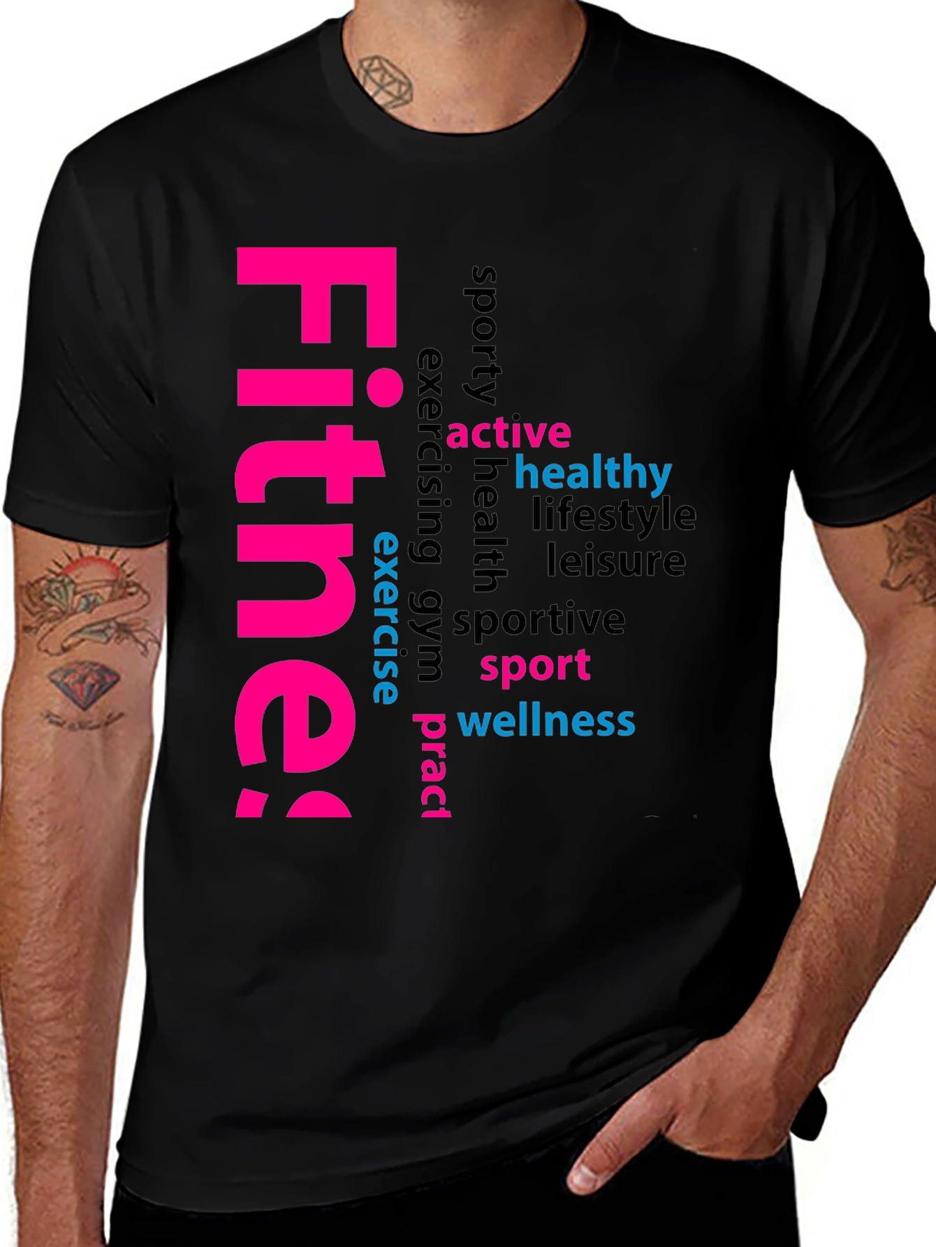 Variant 7 of Fitness Word Art Black Graphic Tee