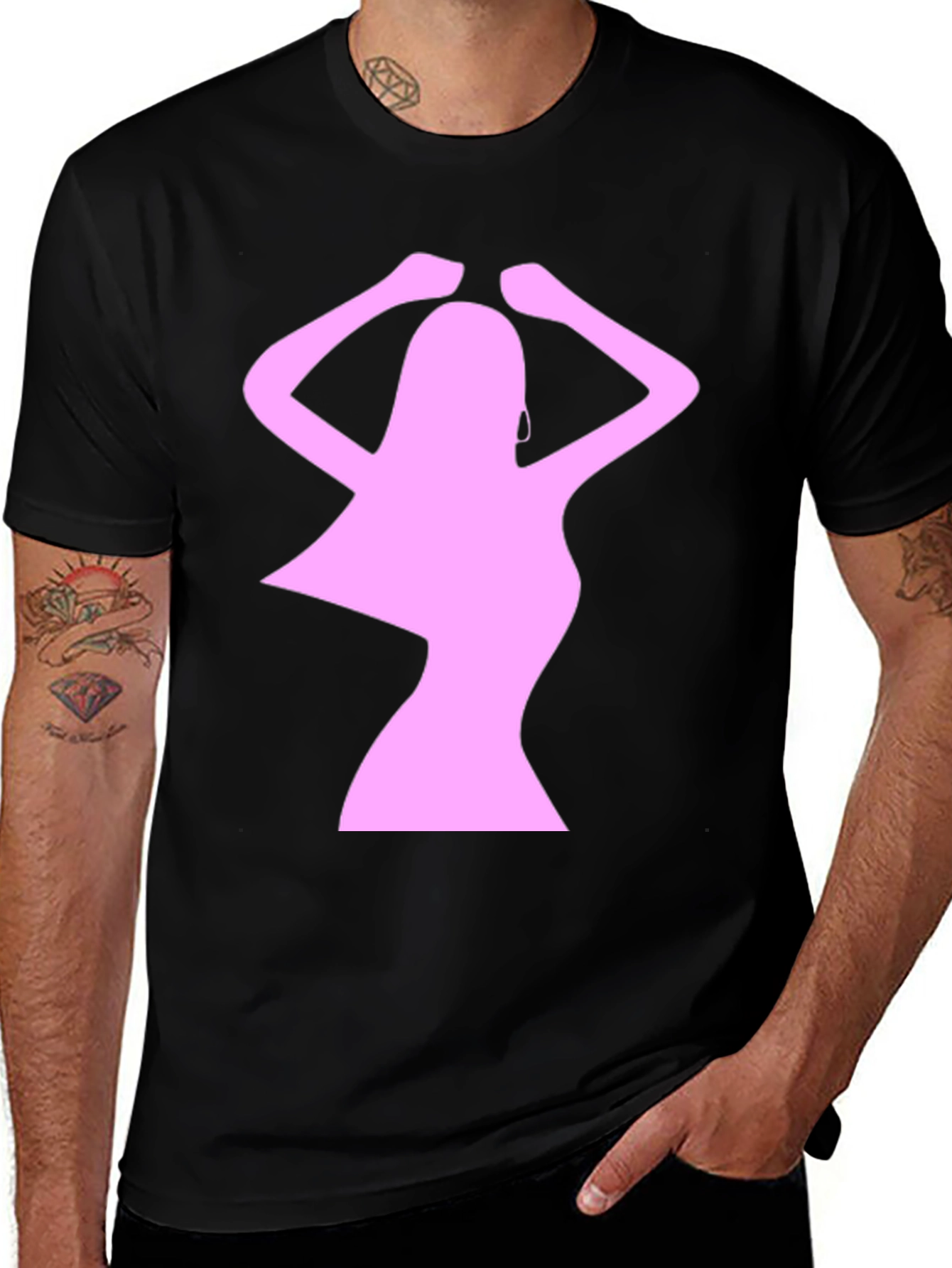 Pink Silhouette Graphic Black T-Shirt