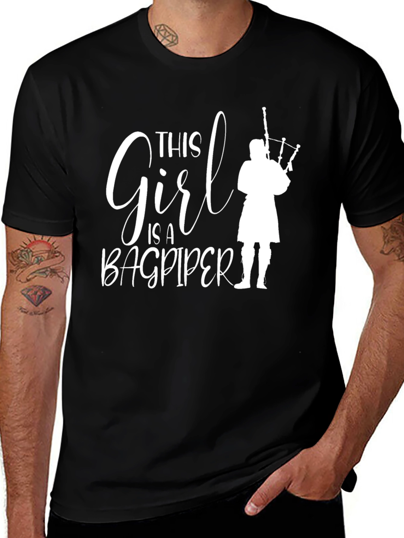 Variant 4 of This Girl Is A Bagpiper T-Shirt - Black Cotton Tee