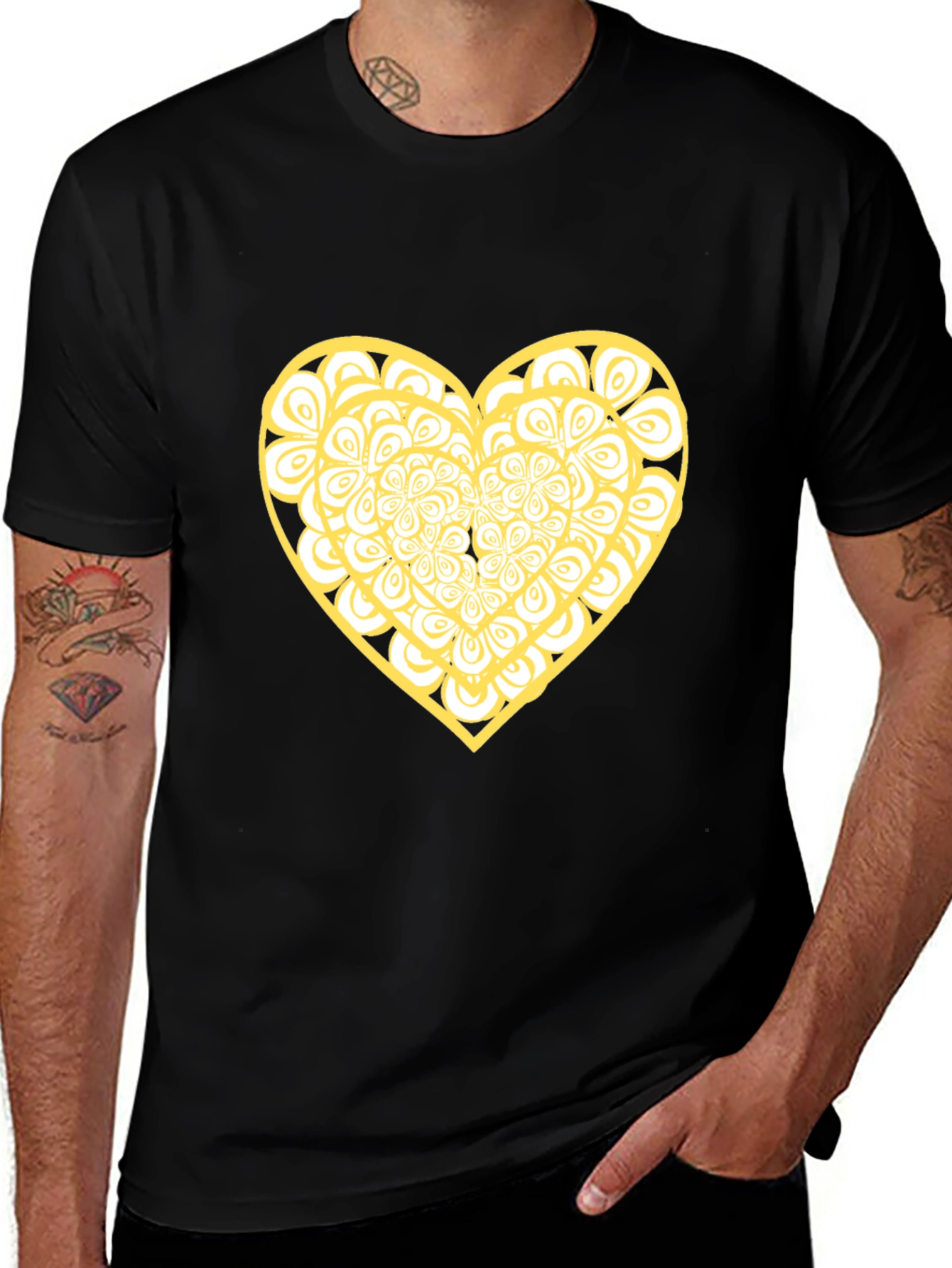 Heart Mandala Graphic Tee - Stylish Black Cotton T-Shirt