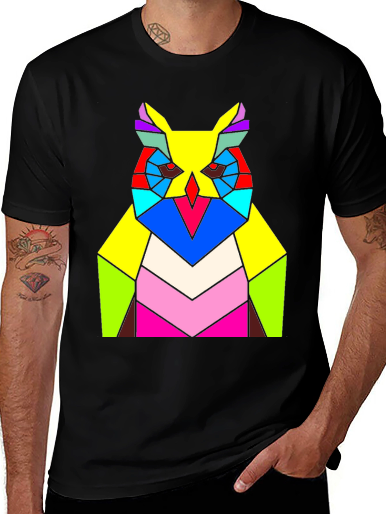 Variant 14 of Abstract Geometric Owl T-Shirt - Vivid Colors, Modern Design