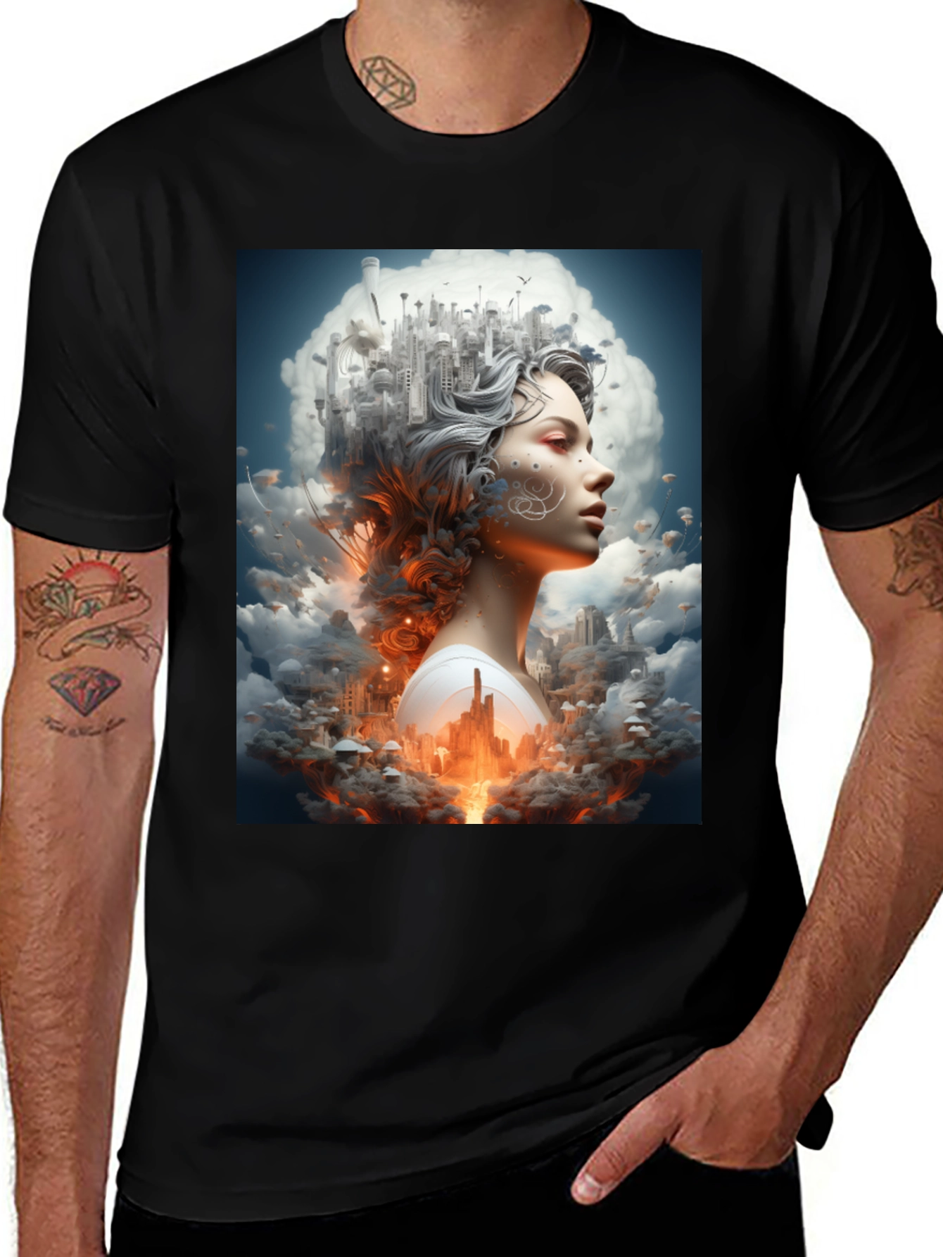Variant 29 of Artistic Cityscape Woman Black T-Shirt