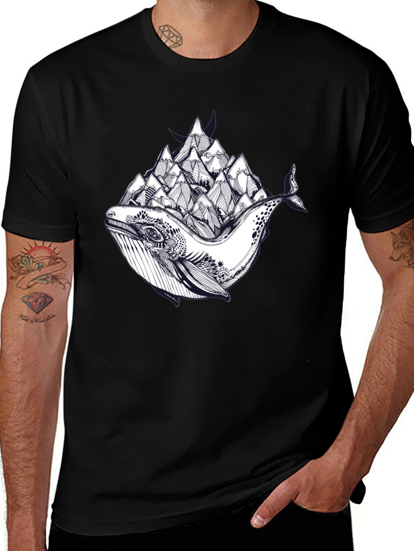Variant 22 of Whale Mountain Graphic Tee - Stylish Men's T-Shirt