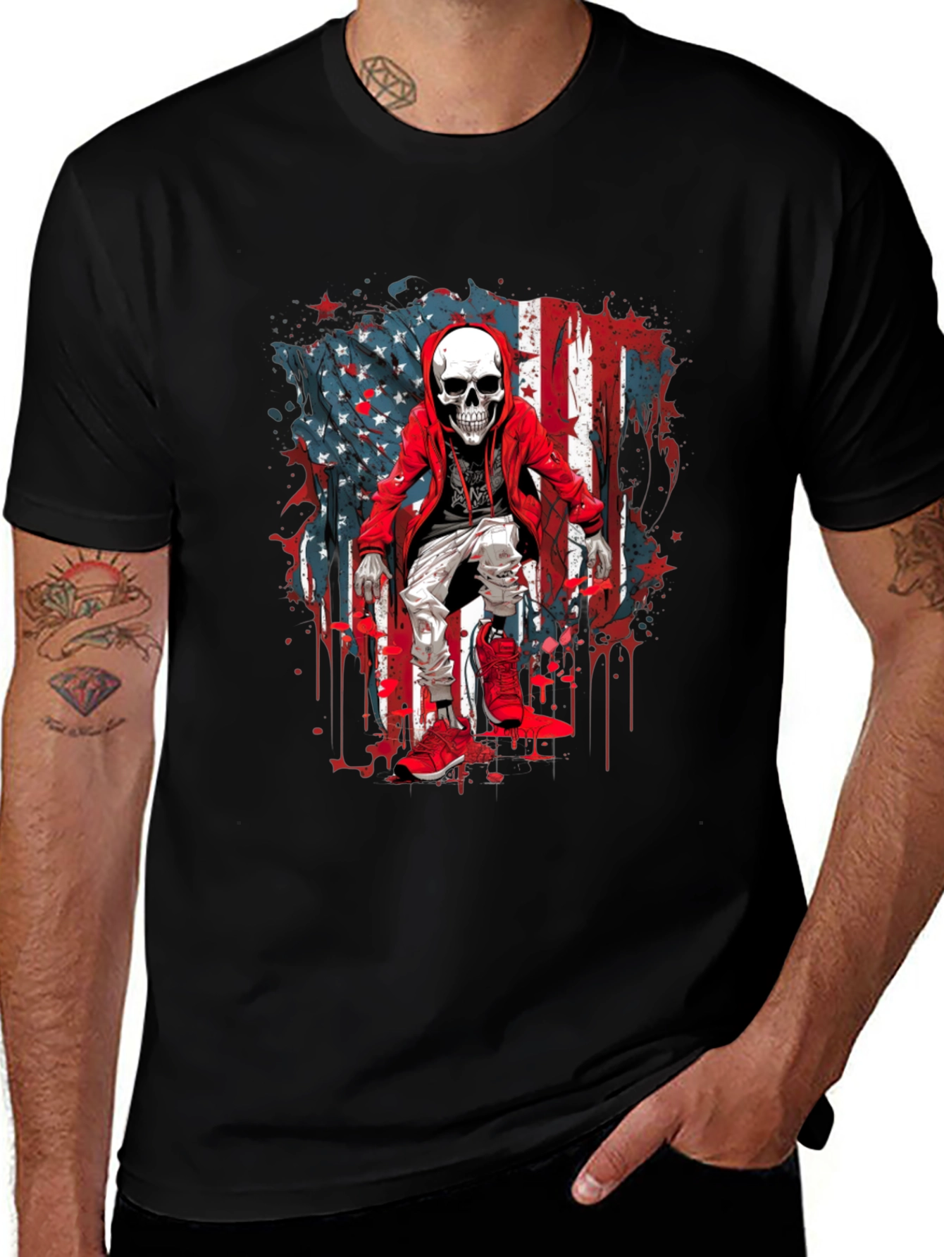 Skeleton USA Flag Graphic T-Shirt