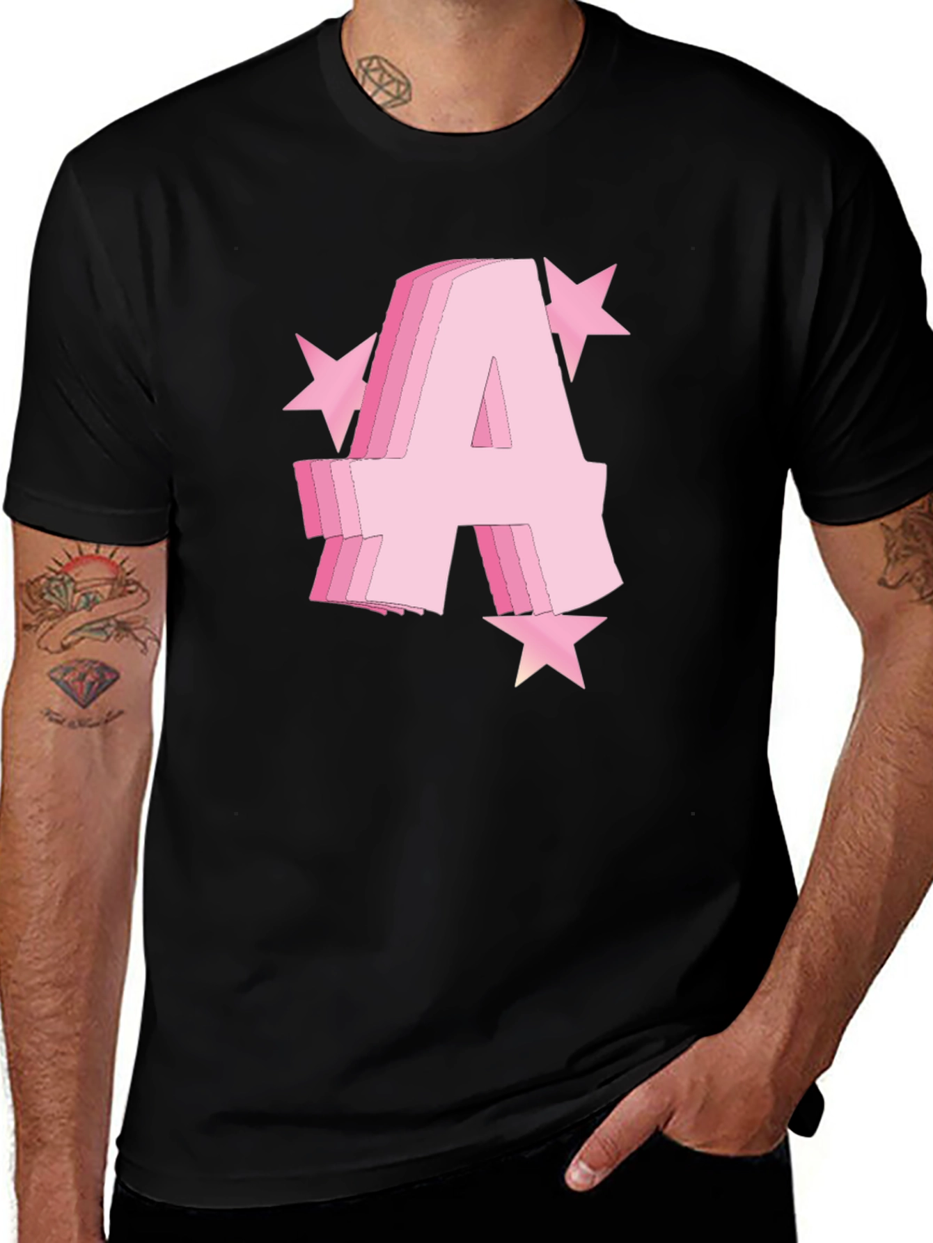 Pink Letter A Star Graphic T-Shirt