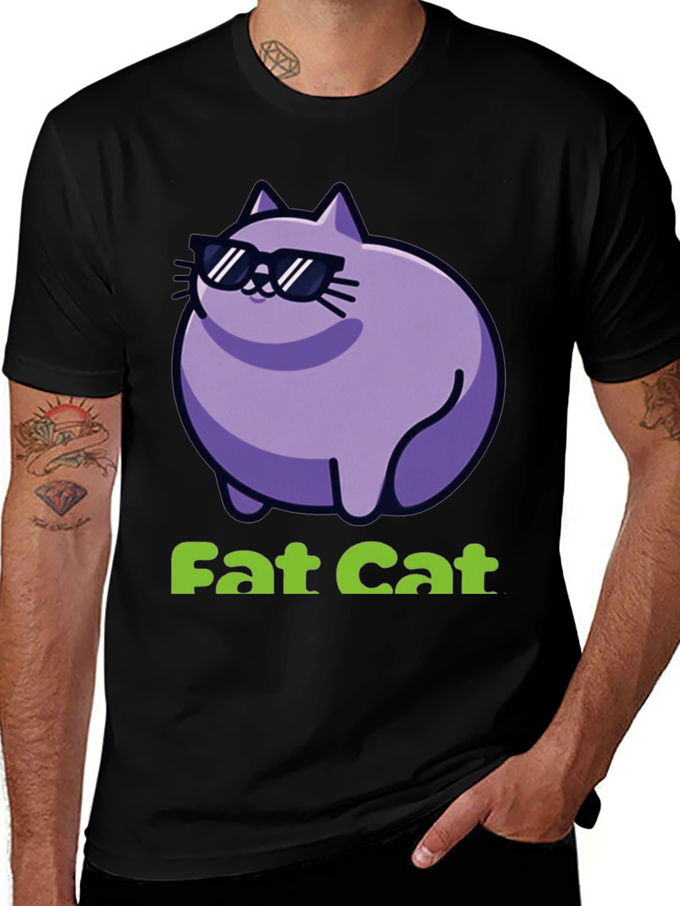 Variant 21 of Cool Fat Cat Graphic T-Shirt - Black
