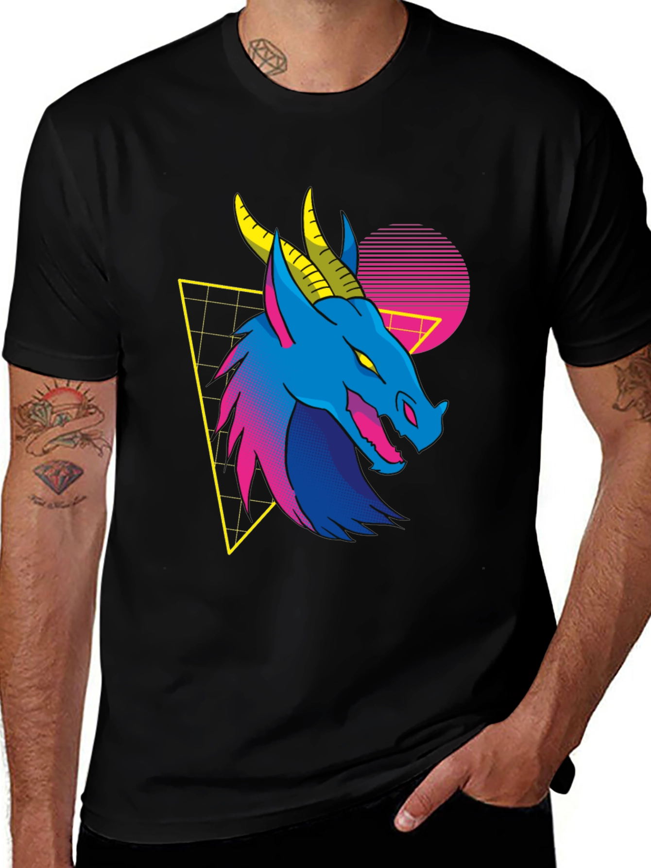 Variant 17 of Retro Dragon Graphic Tee - Black