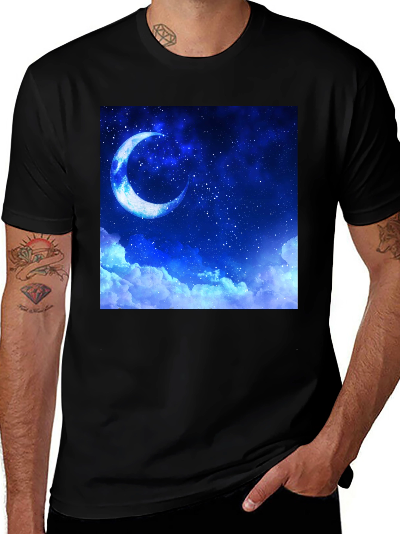 Variant 11 of Celestial Moon Graphic Tee - Black Cotton Comfort