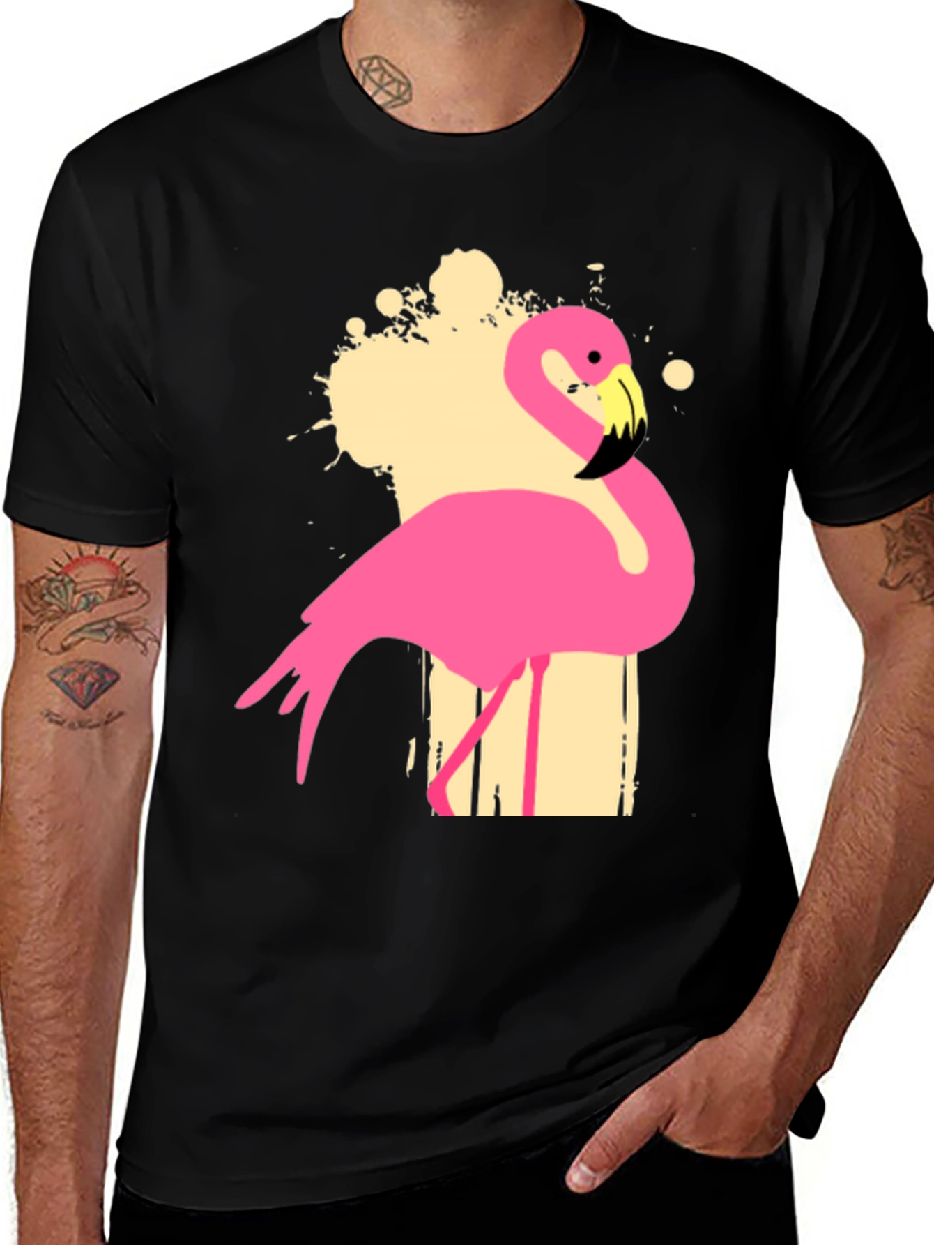 Variant 10 of Flamingo Graphic Tee - Men's Black T-Shirt
