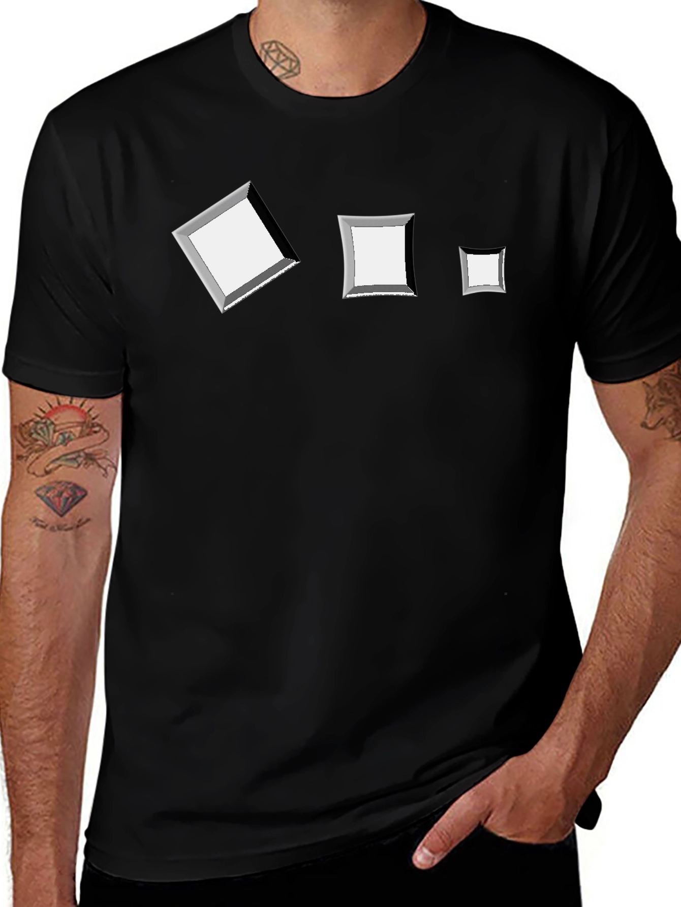Variant 3 of Modern Black T-Shirt with Abstract Square Design