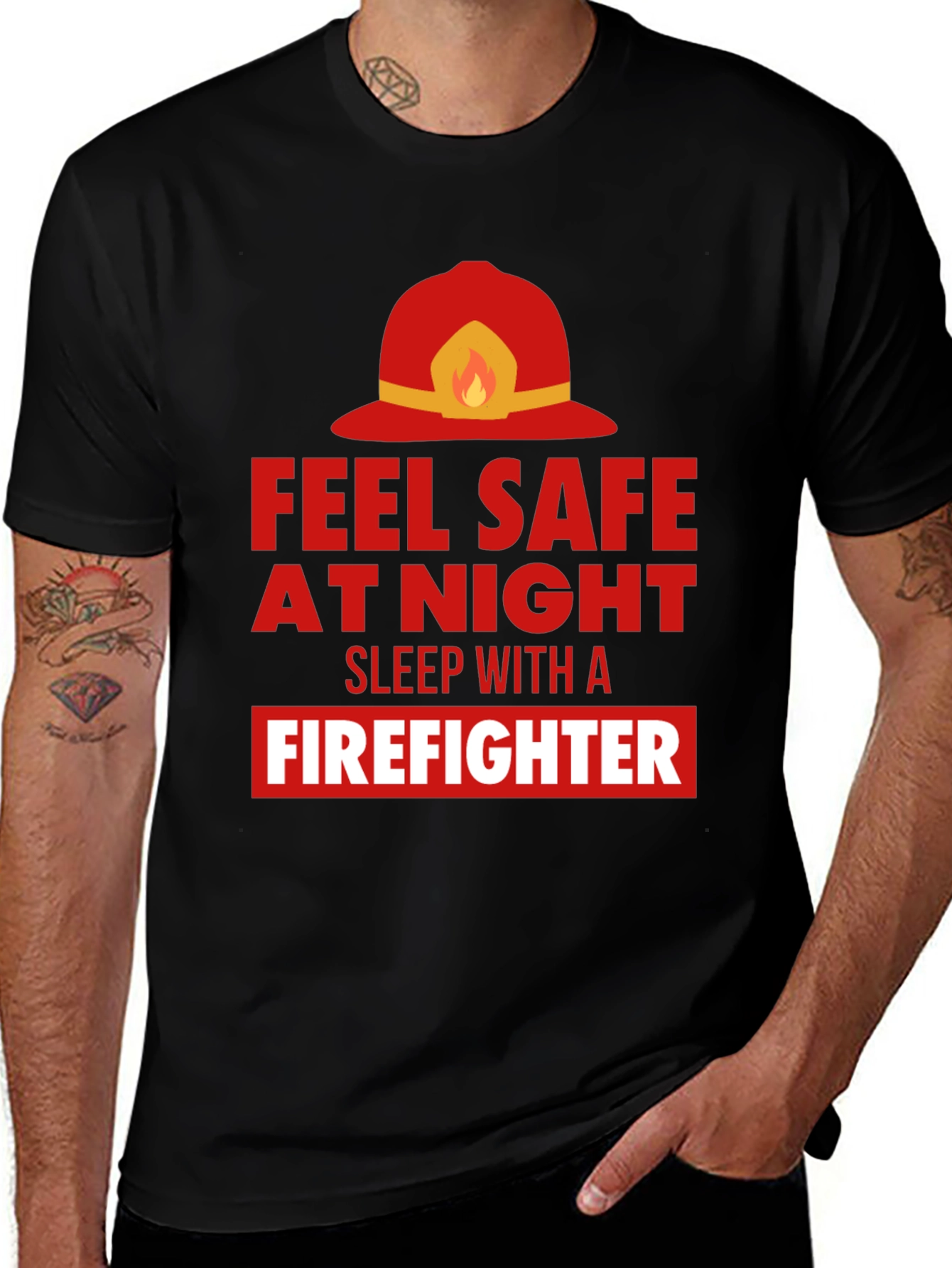 Black Feel Safe With a Firefighter Graphic Tee main image