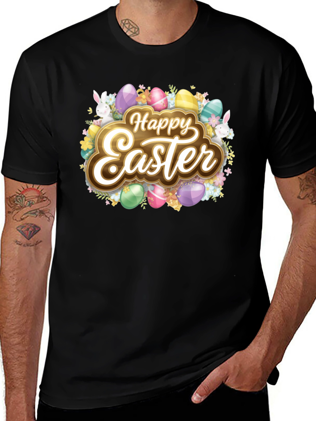 Happy Easter T-Shirt, Easter Bunny & Eggs