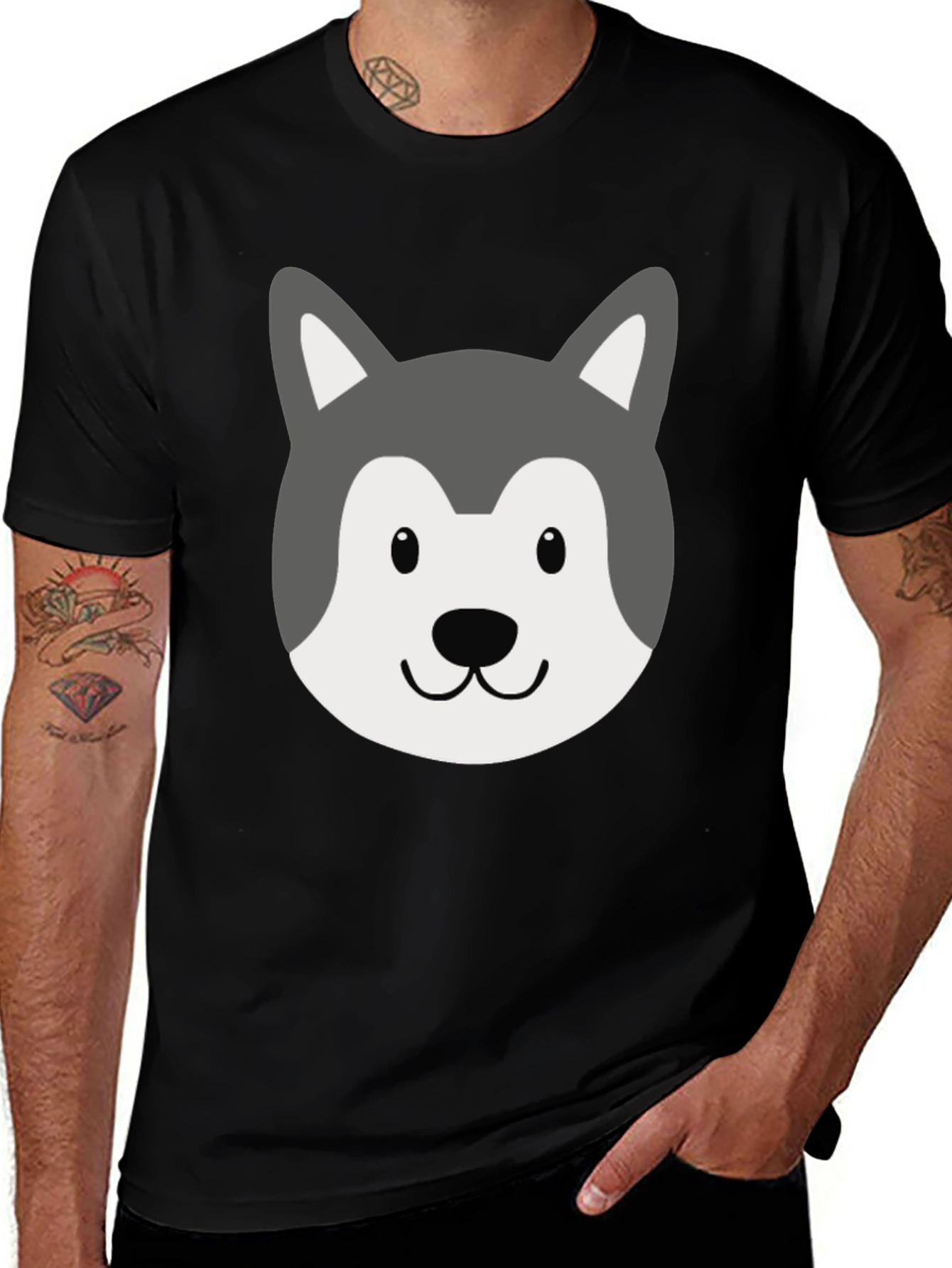 Variant 20 of Husky Dog Graphic Tee - Men's Black T-Shirt