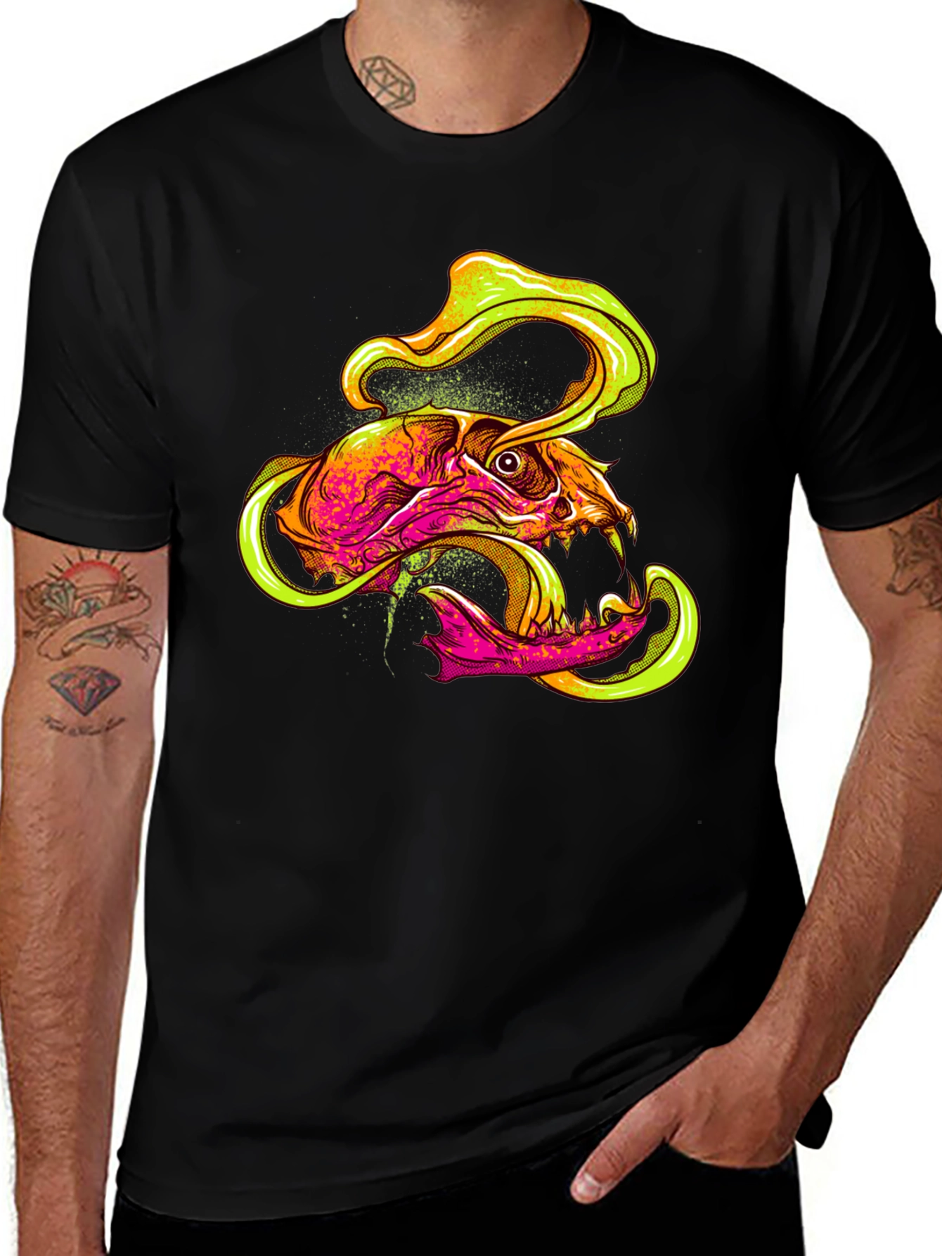 Variant 22 of Skull Graphic Print T-Shirt - Vivid Neon Design