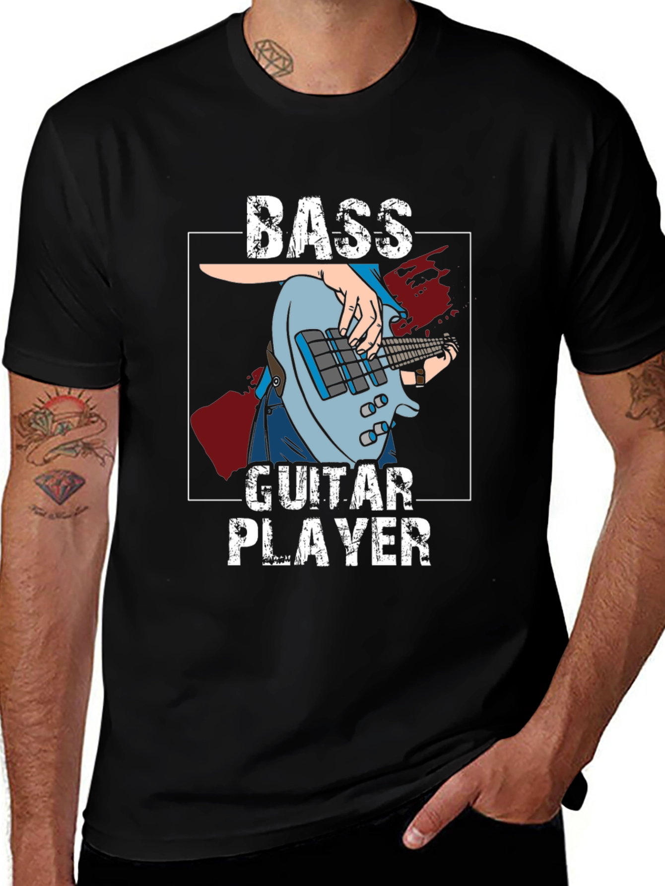 Variant 30 of Bass Guitar Player Graphic T-Shirt - Black