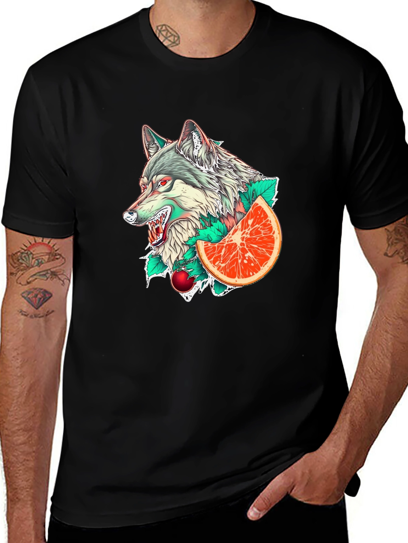 Variant 12 of Wolf & Citrus Graphic Tee - Men's Black T-Shirt