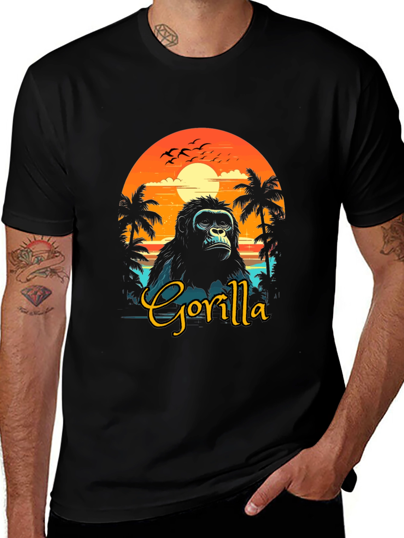 Variant 16 of Gorilla Sunset Graphic Tee - Tropical Vibes