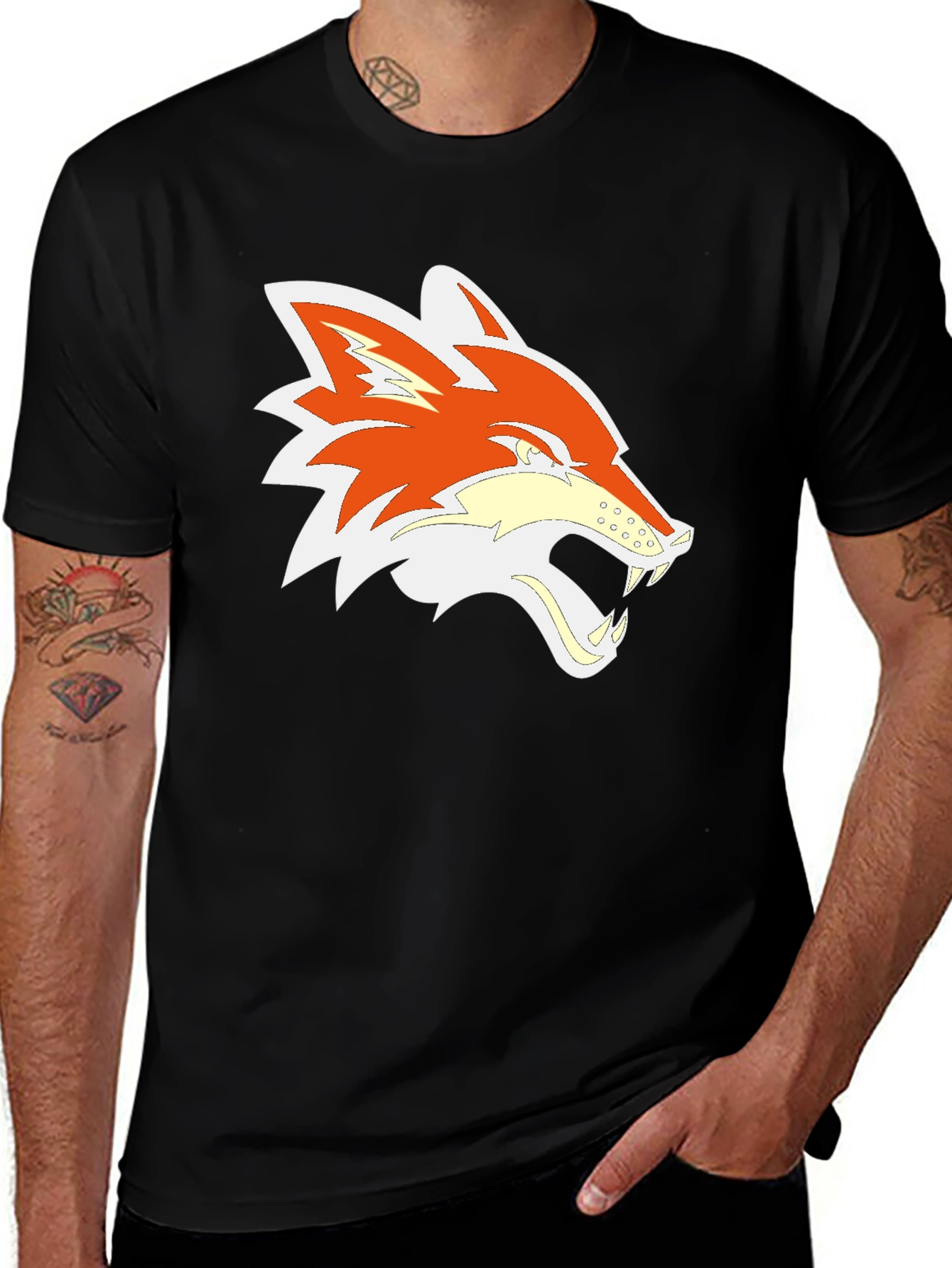 Variant 10 of Cool Fox Head Graphic Black T-Shirt