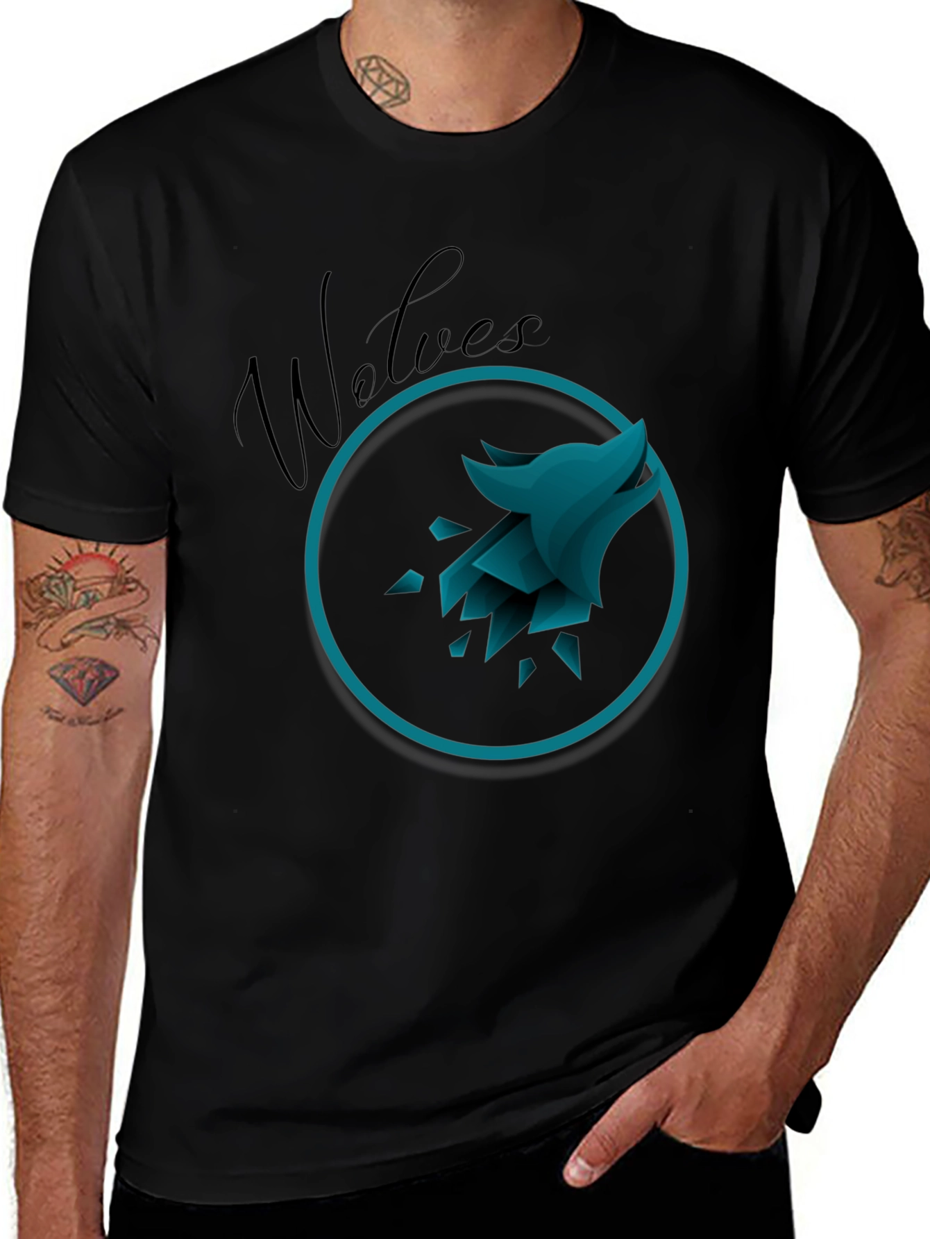 Variant 8 of Men's Black Wolves Graphic T-Shirt