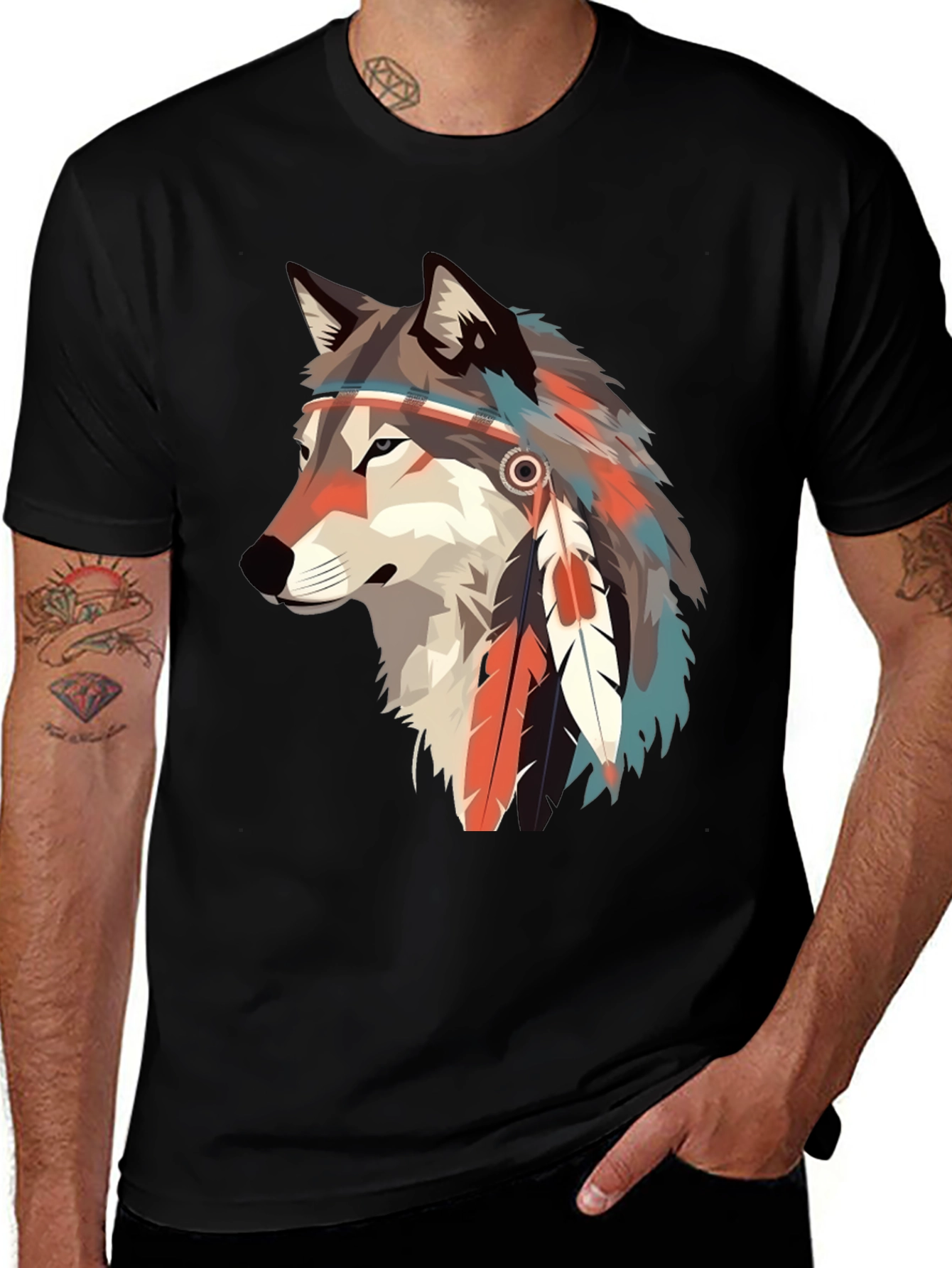 Variant 12 of Wolf Headdress Graphic Tee - Stylish & Unique