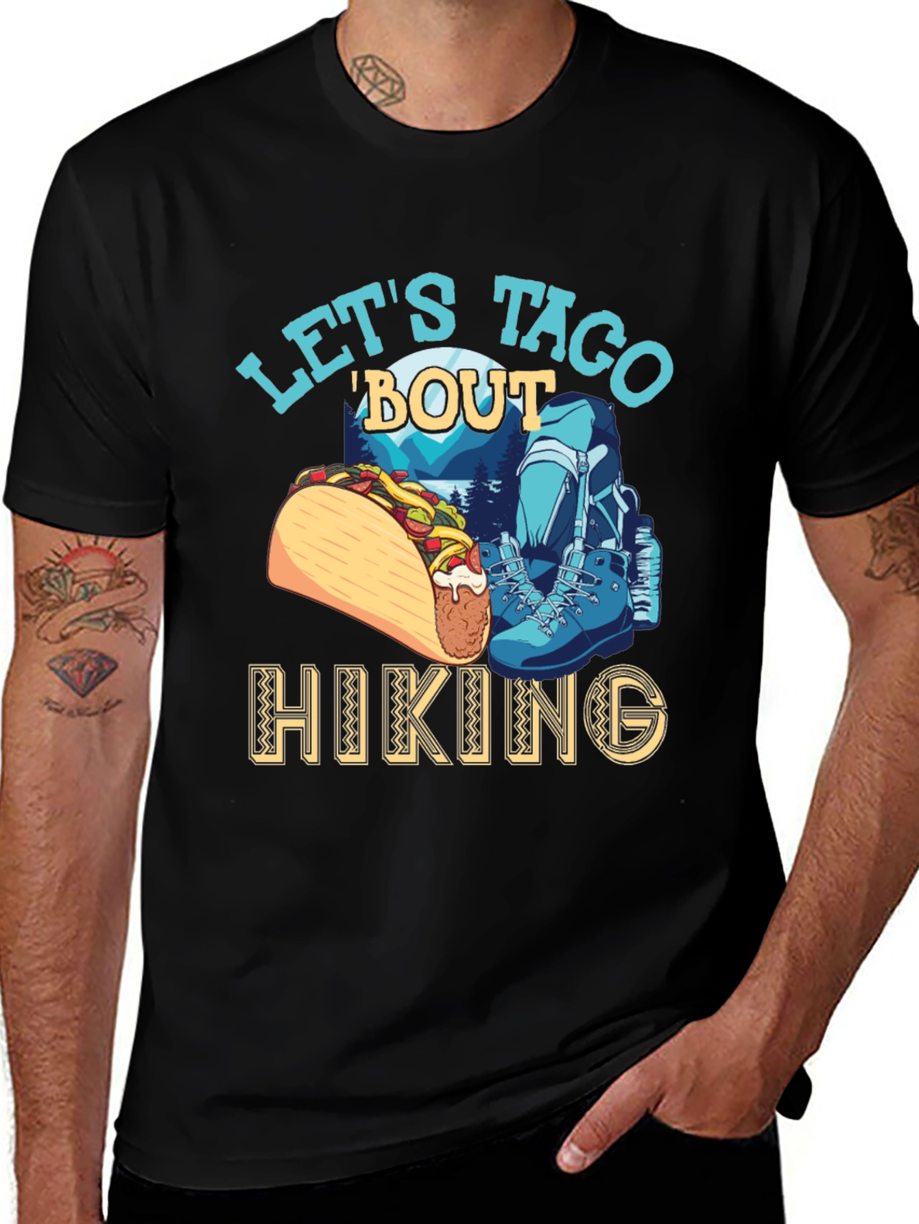 Variant 19 of Let's Taco 'Bout Hiking Black Graphic T-Shirt