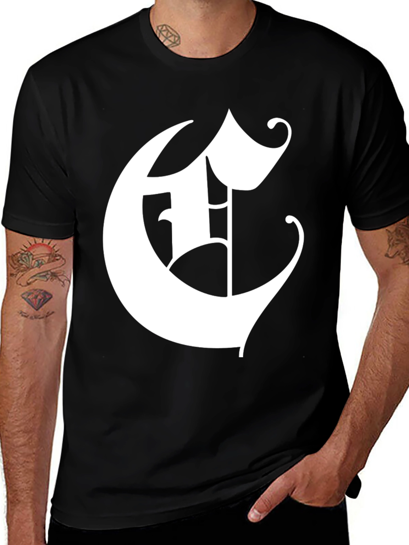 Black Bold Initial 'E' Graphic Tee - Black Cotton Blend main image