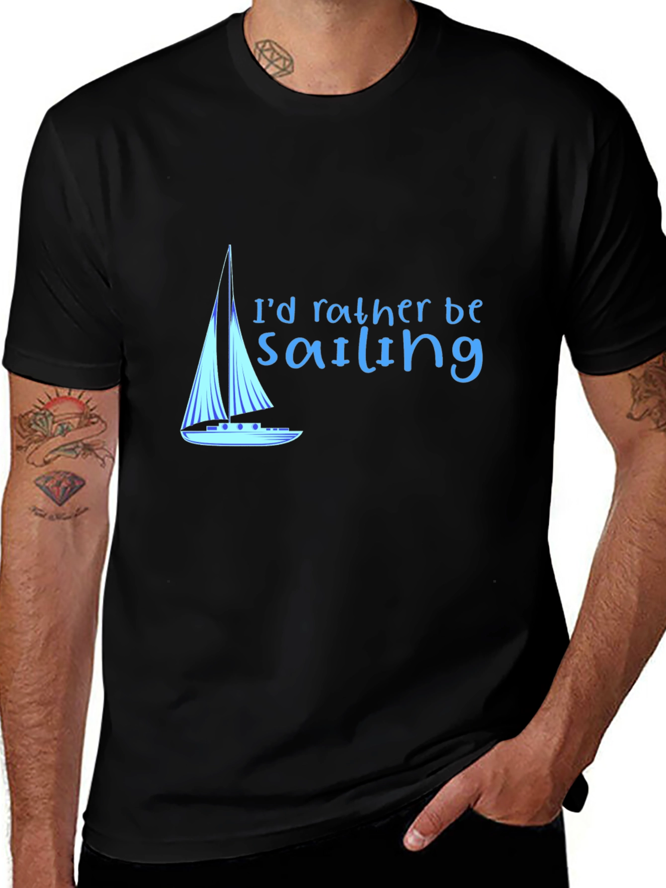 Variant 26 of Sailing T-Shirt - Black Cotton Tee, Boat Design