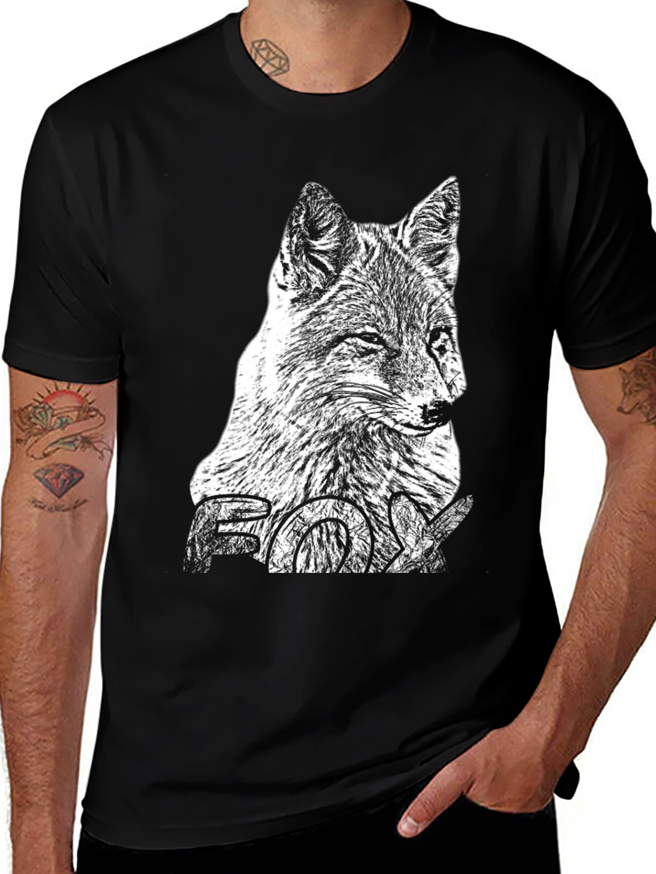 Variant 4 of Men's Black T-Shirt with Fox Graphic Print