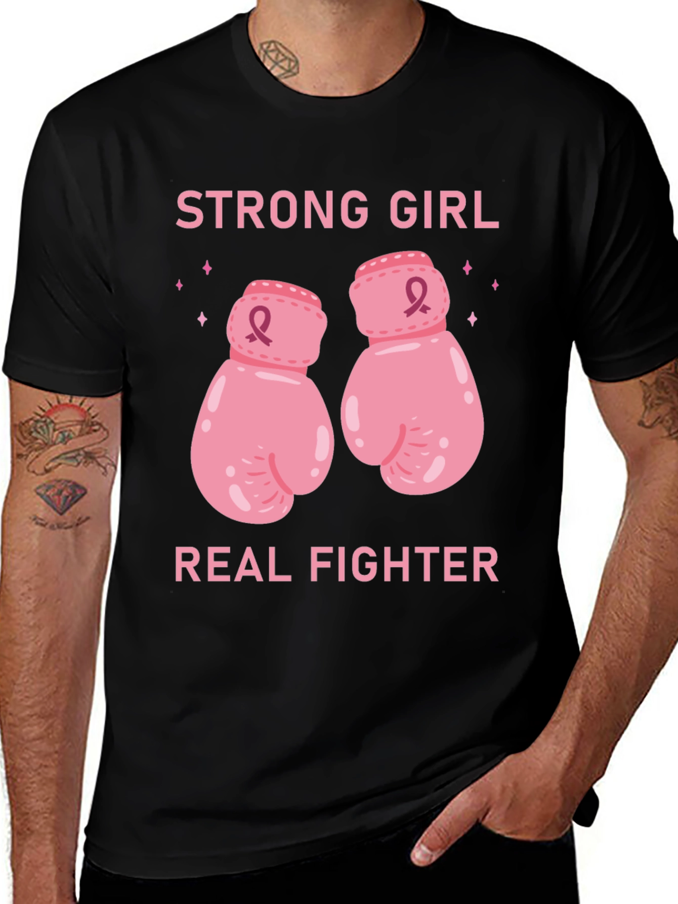 Variant 10 of Strong Girl Real Fighter Breast Cancer Awareness Boxing Gloves T-Shirt
