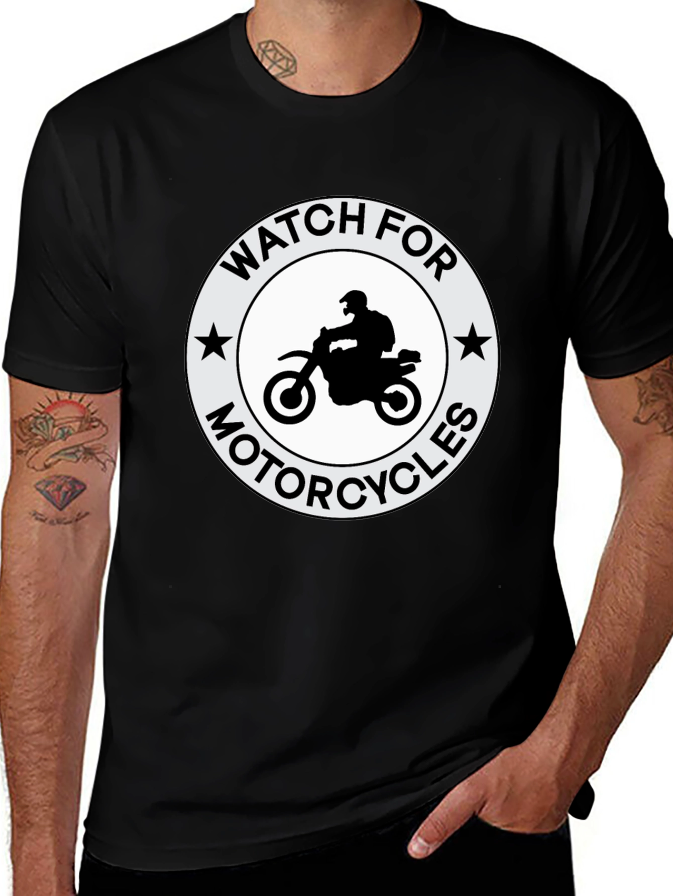 Variant 20 of Watch For Motorcycles T-Shirt - Black Crew Neck Tee