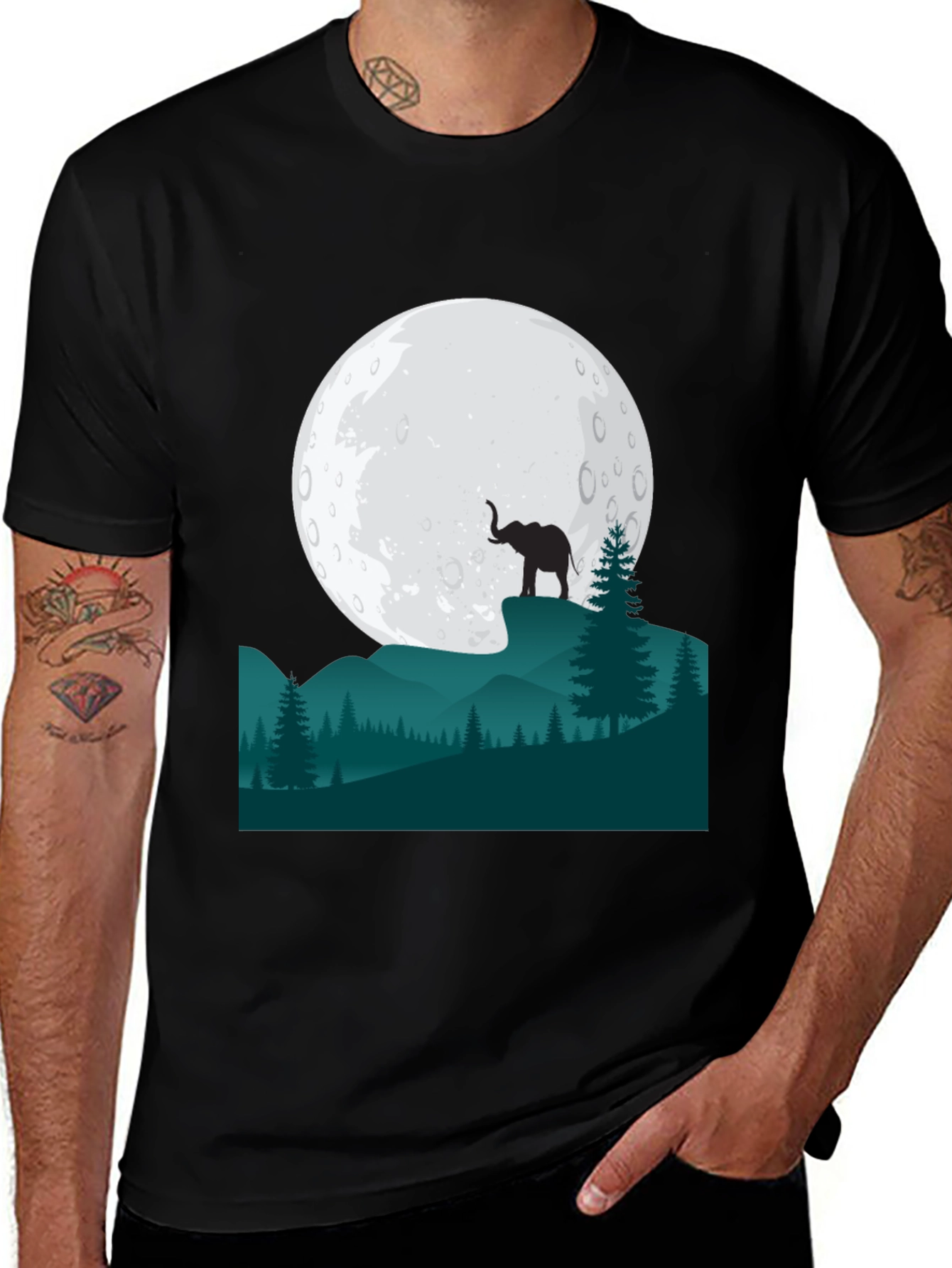 Variant 28 of Elephant Moon Graphic Tee - Men's Black T-Shirt