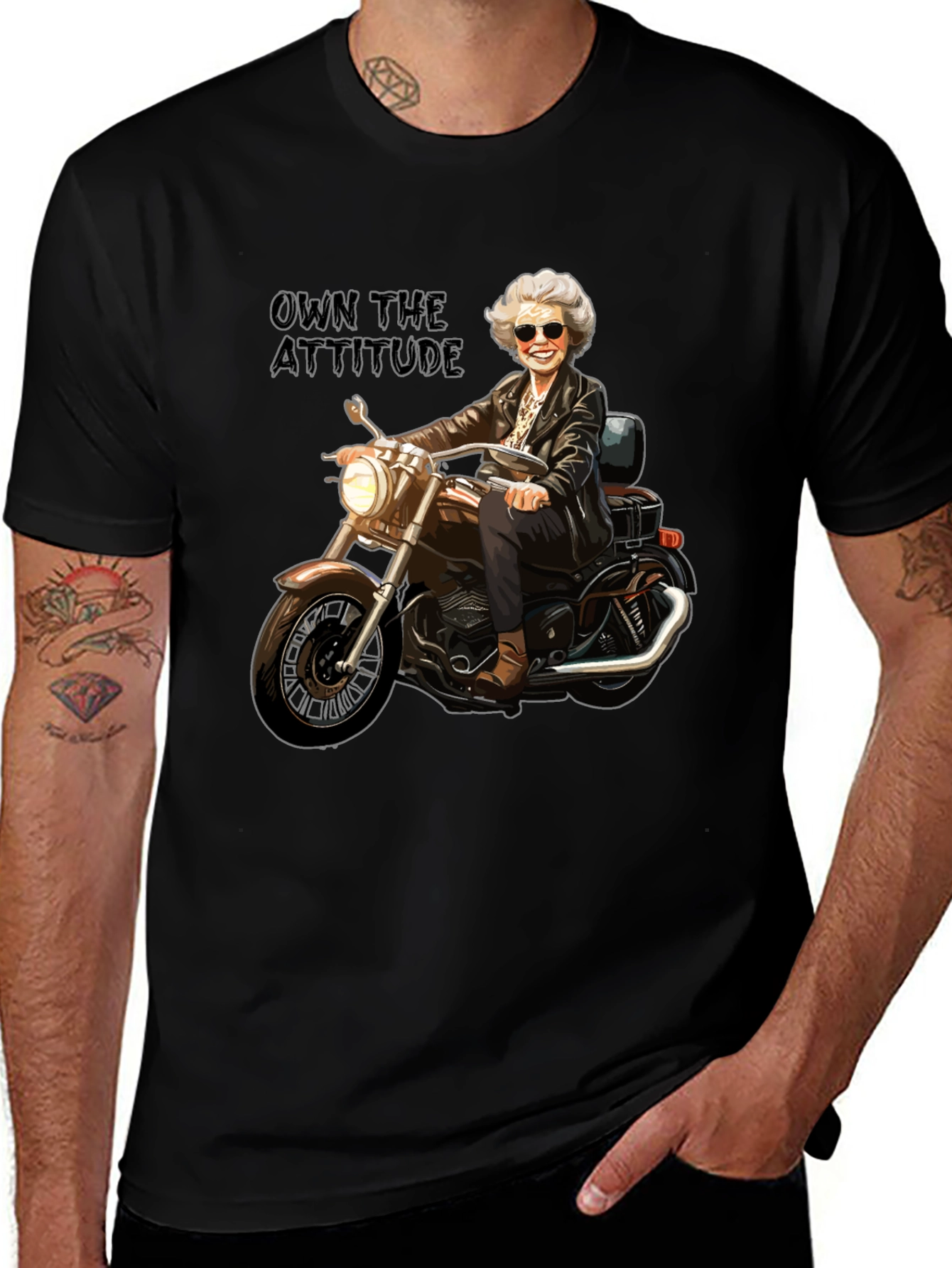 Own the Attitude T-Shirt - Badass Biker Grandma