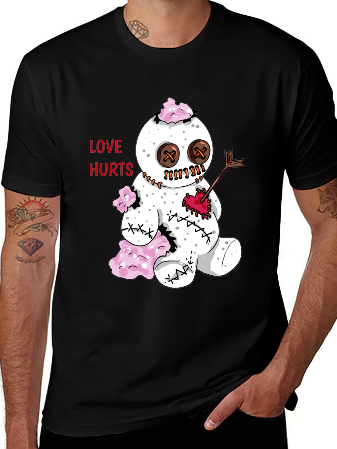 Variant 3 of Love Hurts Voodoo Doll Graphic Tee - Black
