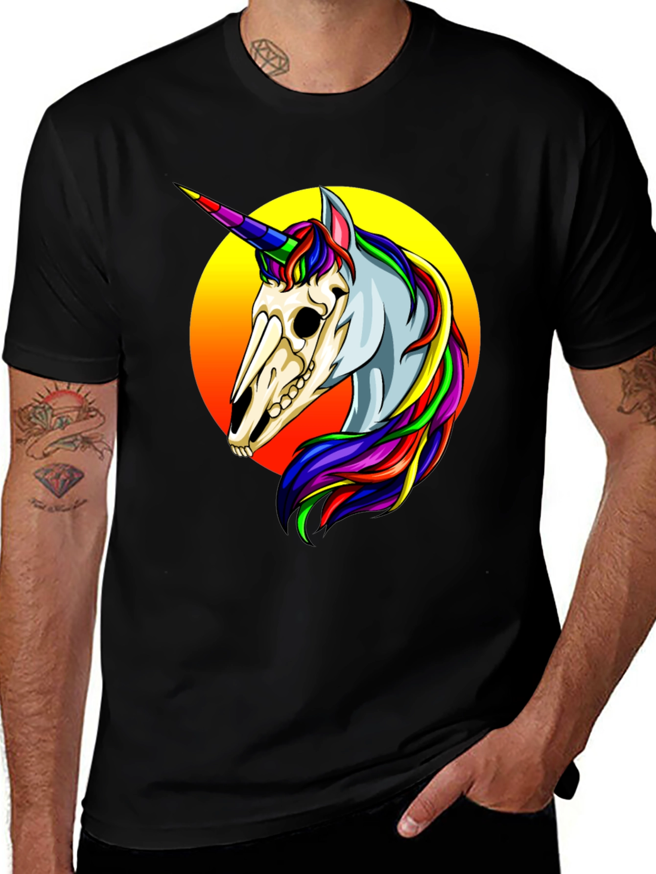 Variant 17 of Unicorn Skull Graphic Tee - Men's Black T-Shirt
