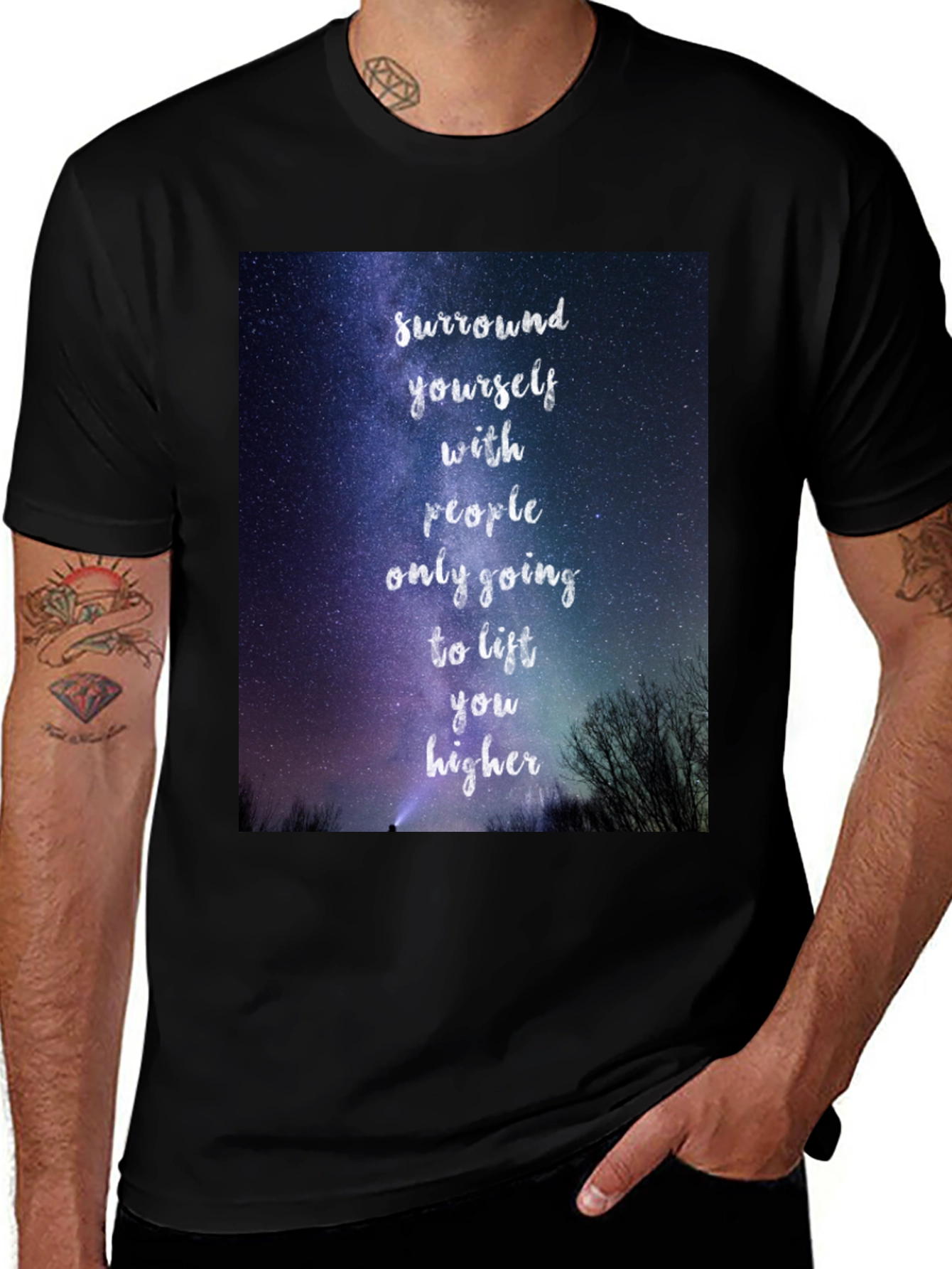 Variant 4 of Motivational Starry Night T-Shirt: Lift You Higher