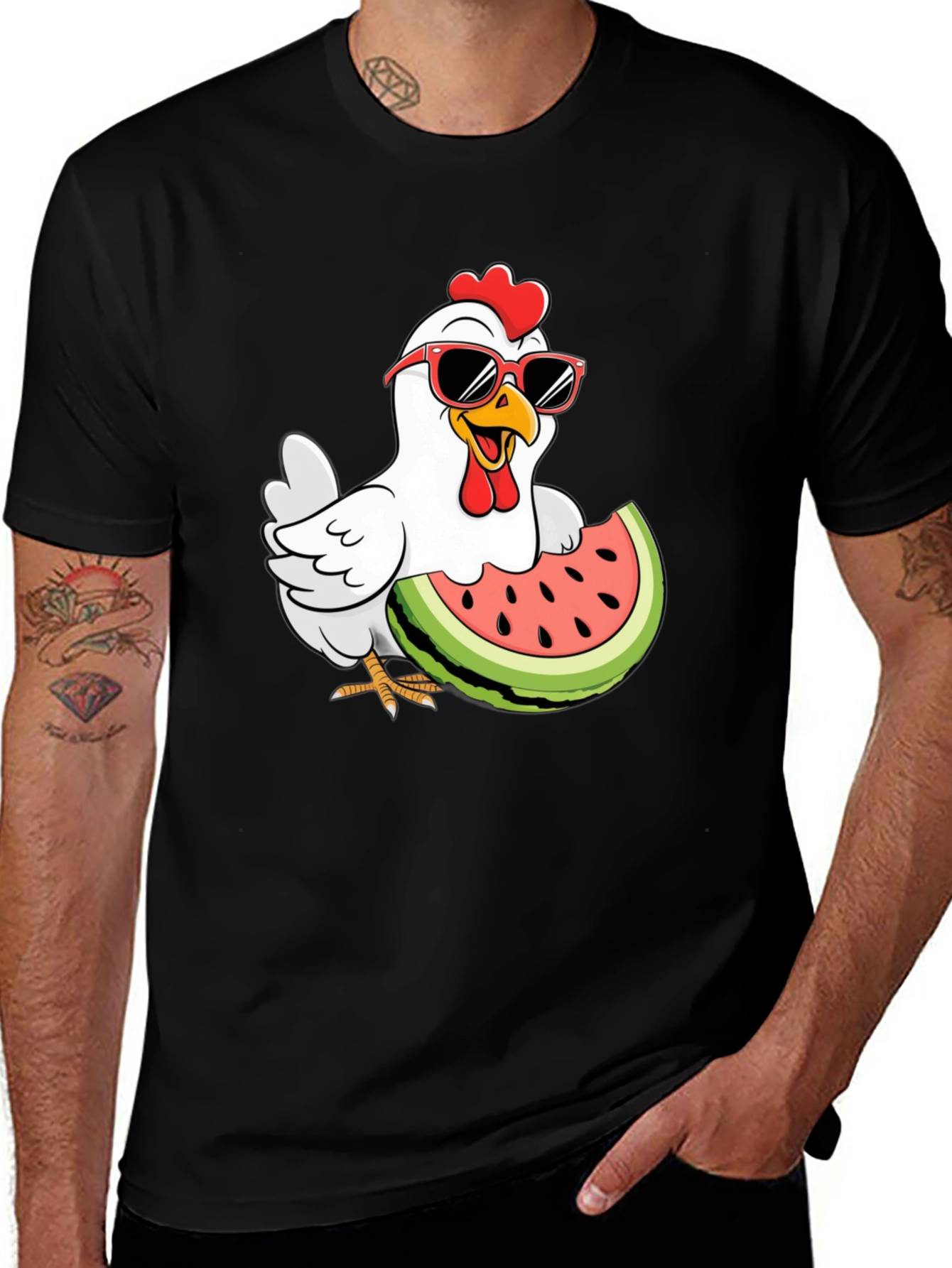 Variant 19 of Funny Chicken Watermelon Graphic Tee