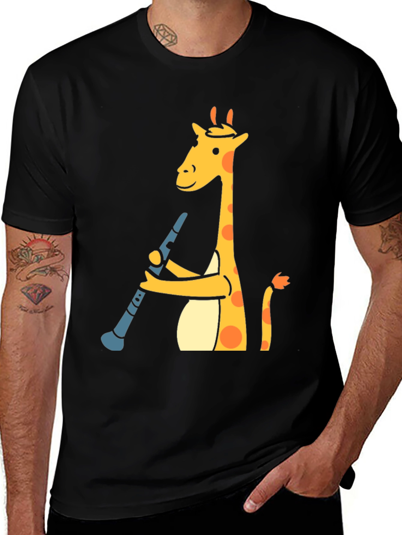 Giraffe Clarinet Player T-Shirt - Black