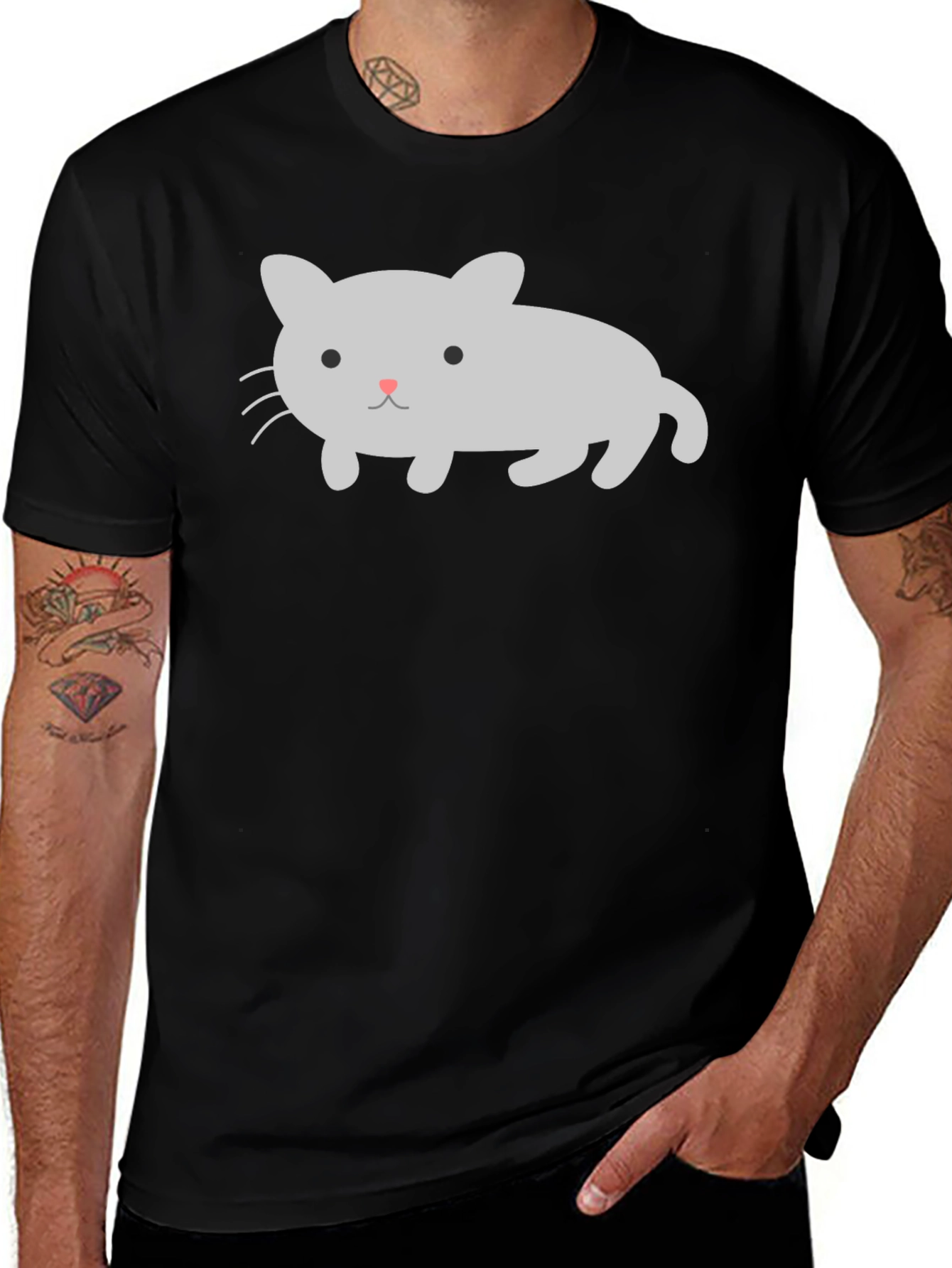Variant 11 of Cute Cartoon Cat Graphic Tee - Soft Black T-Shirt