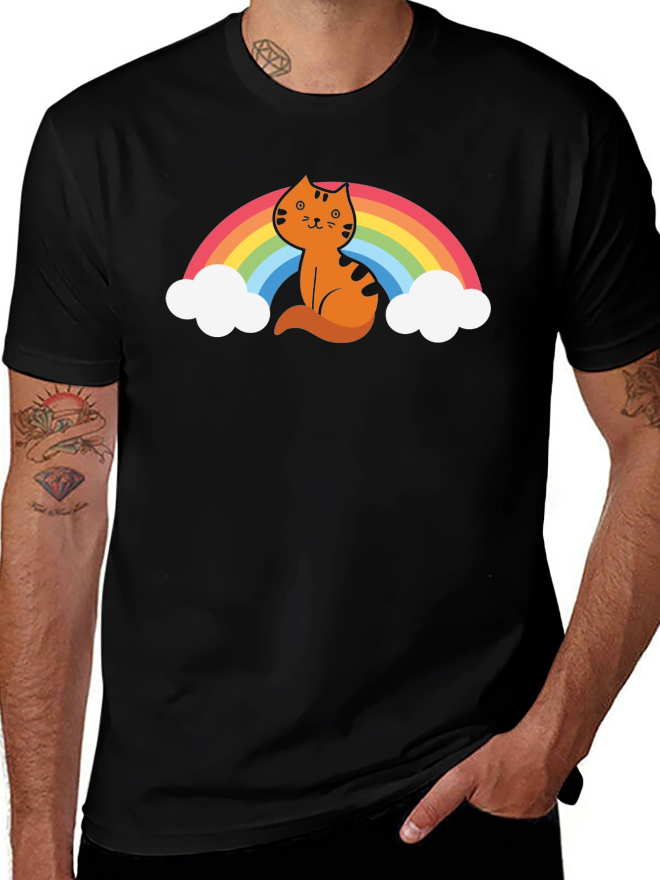 Variant 30 of Cat Rainbow Graphic Tee - Unisex Black T-Shirt