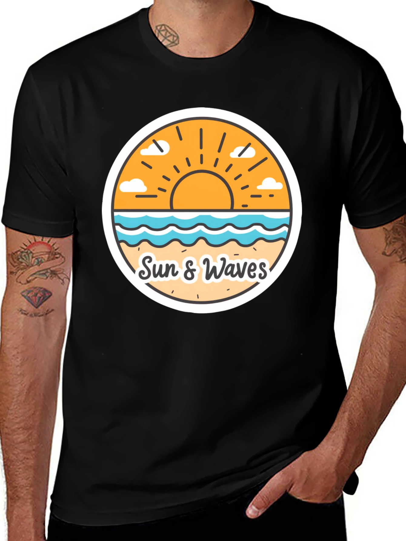 Variant 11 of Sun & Waves Graphic T-Shirt - Casual Style