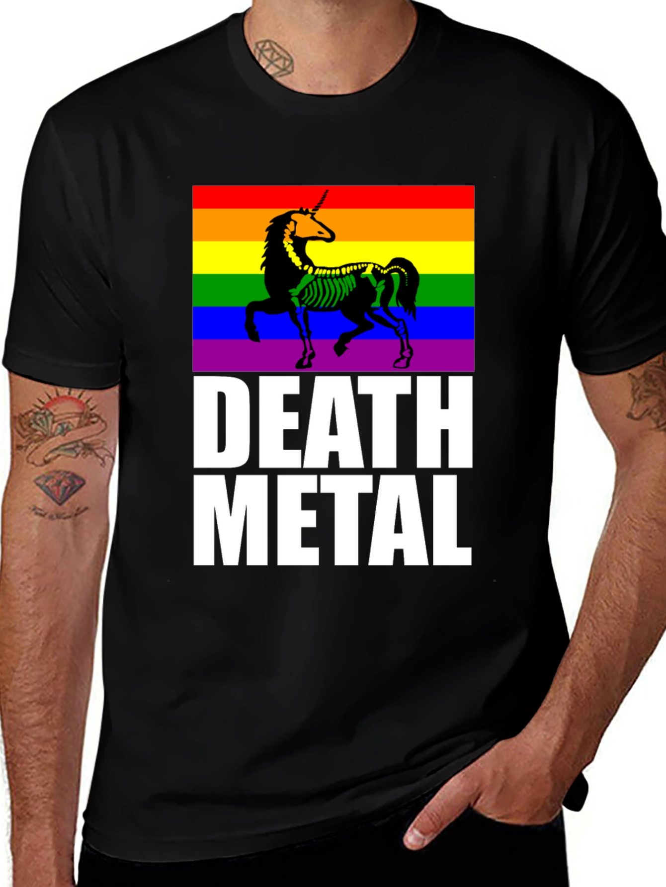 Variant 13 of Death Metal Unicorn Rainbow Graphic T-Shirt