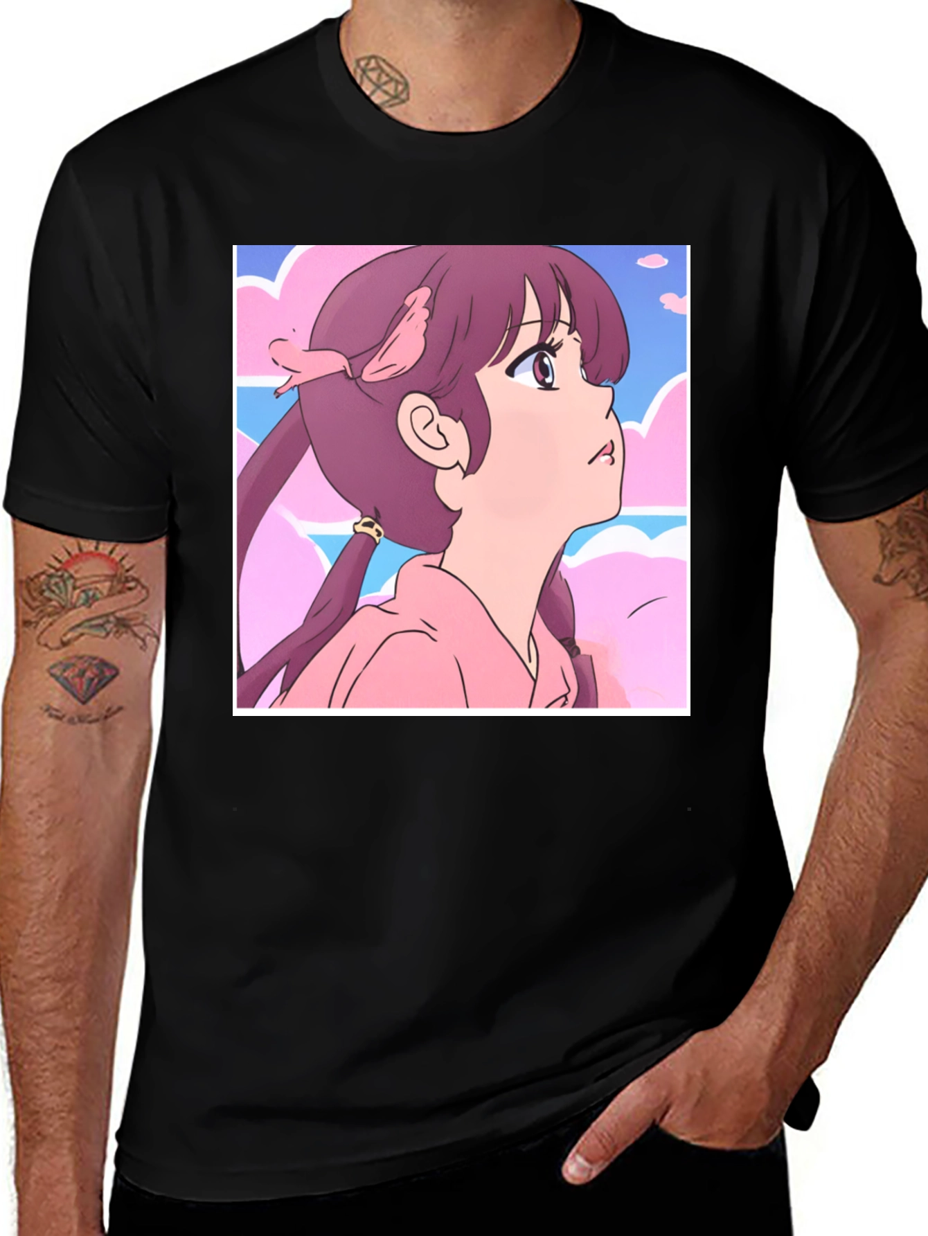 Black Anime Girl Graphic T-Shirt - Casual Black Tee main image